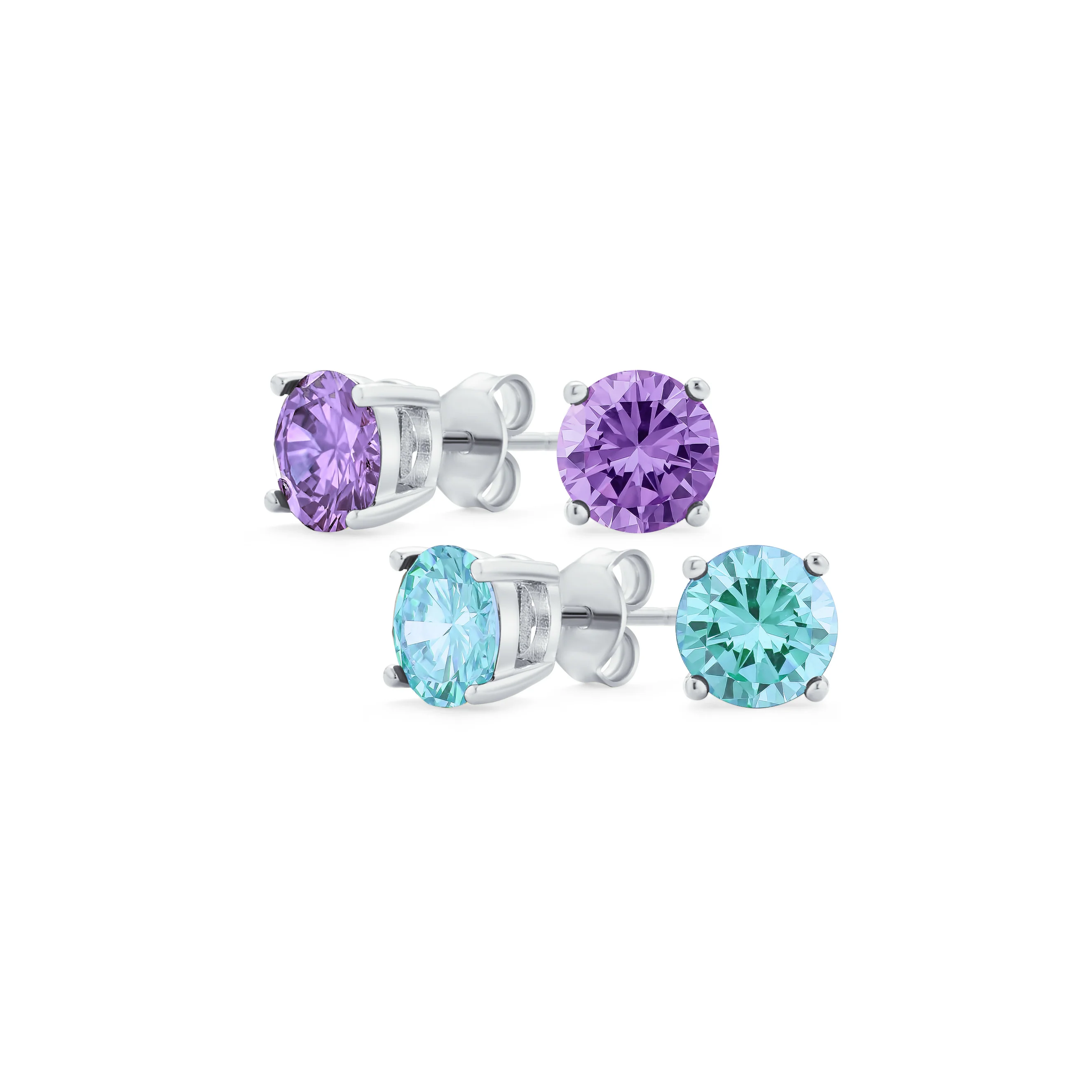 Set of 2 Round Red Green CZ Stud Earrings Sterling Silver 7MM - Image 2