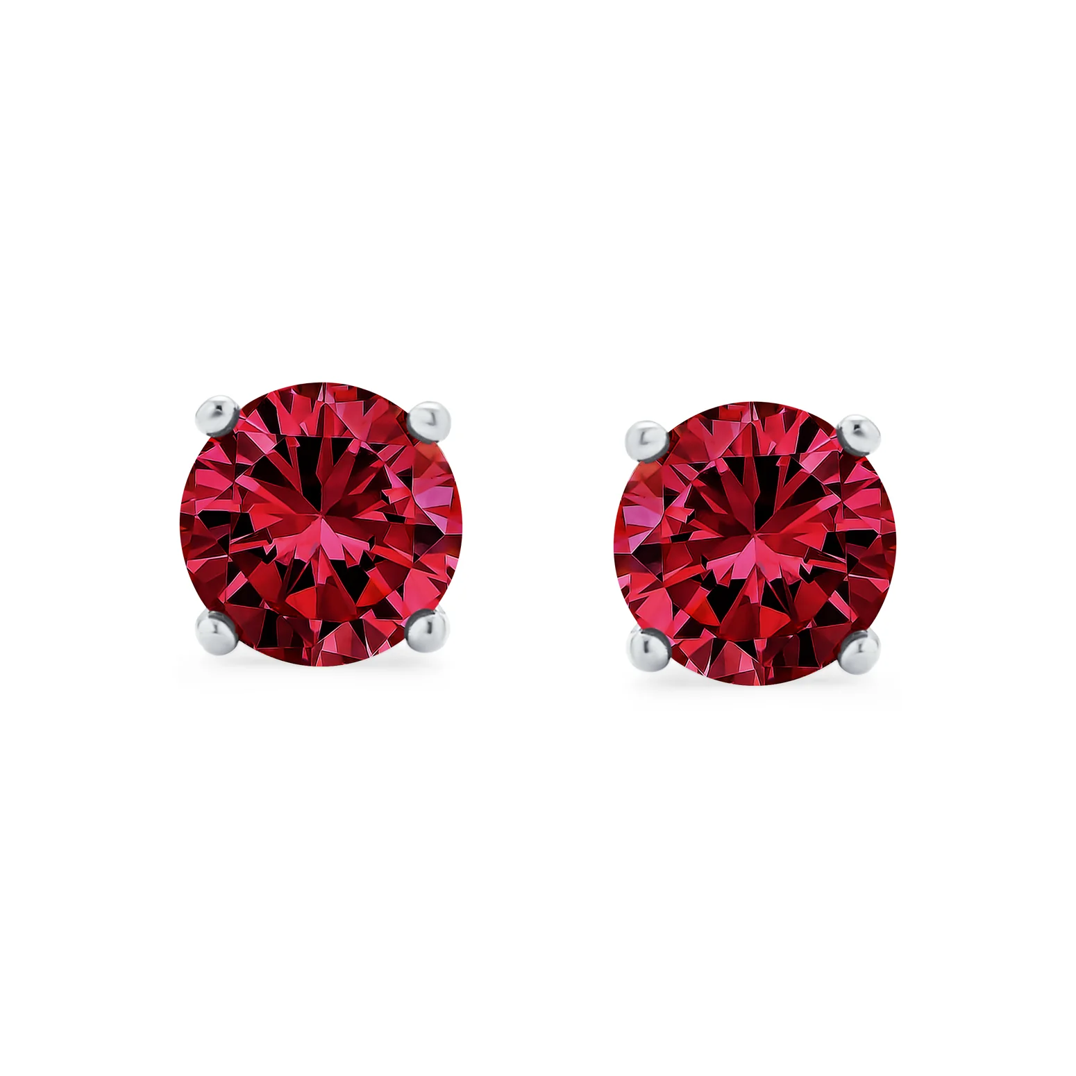 Set of 2 Round Red Green CZ Stud Earrings Sterling Silver 7MM - Image 6