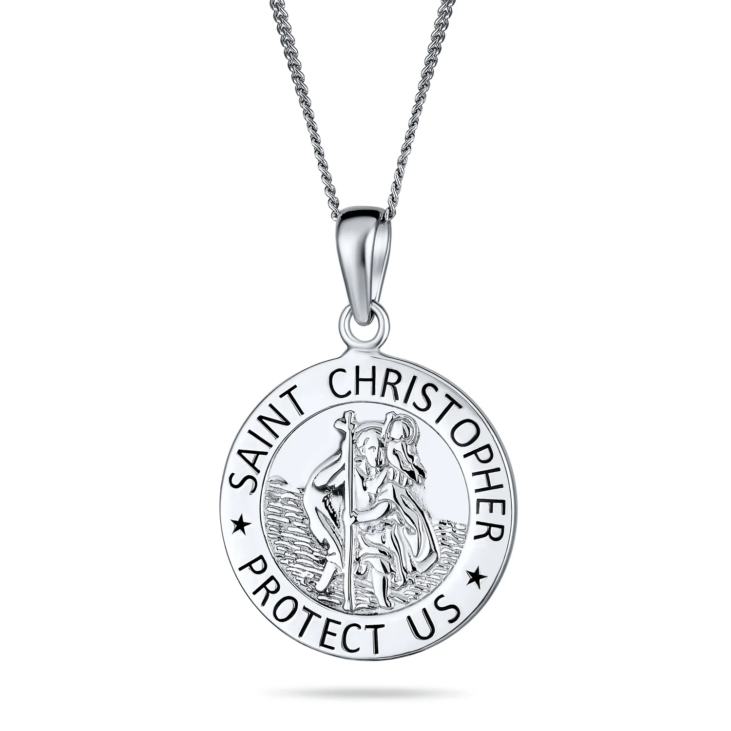 Set of 2 Round Medallion Saint Christopher & Saint Theresa Necklace Silver - Image 3