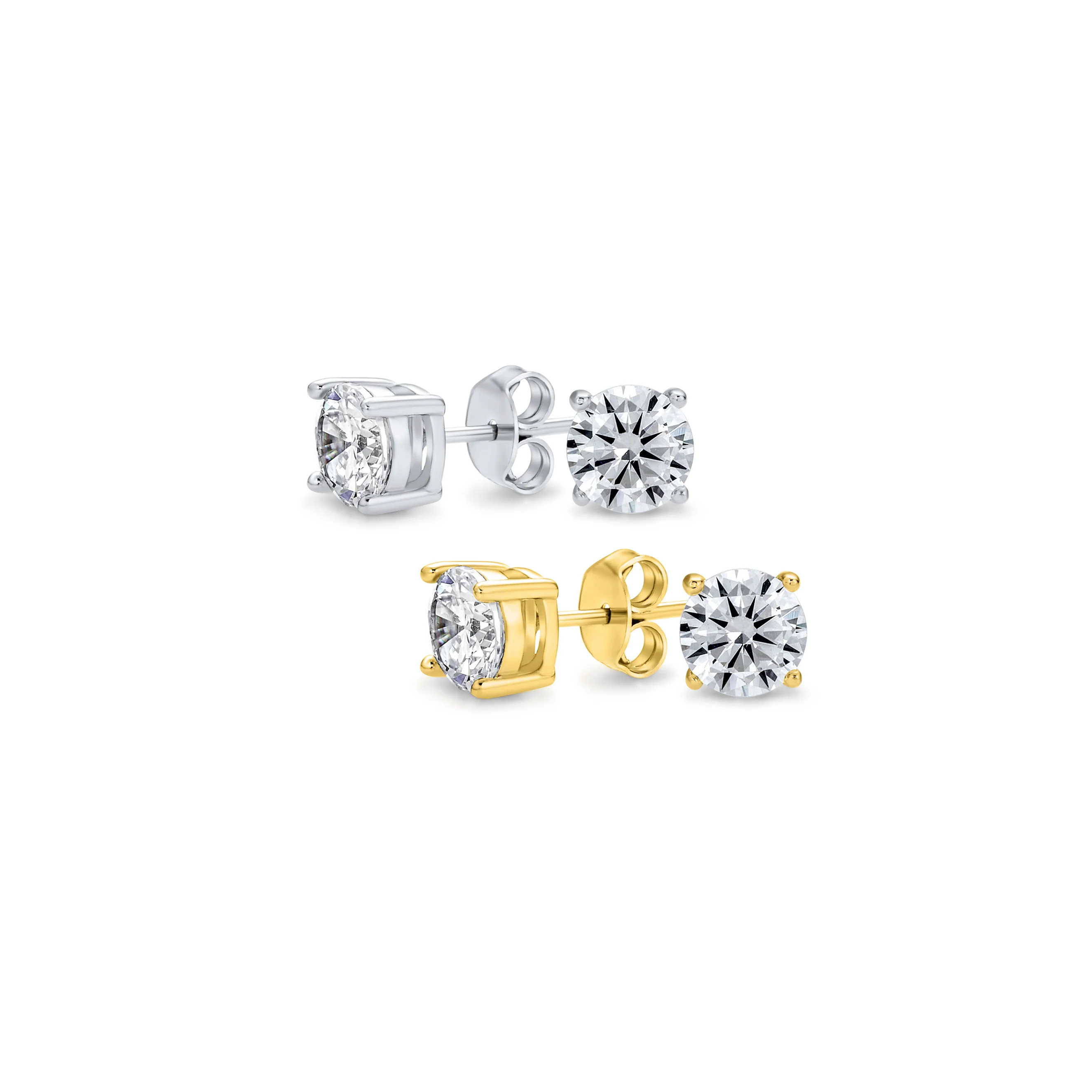 Set of 2 Black Round Solitaire CZ Stud Earrings Gold Plated Sterling Silver 10MM - Image 10