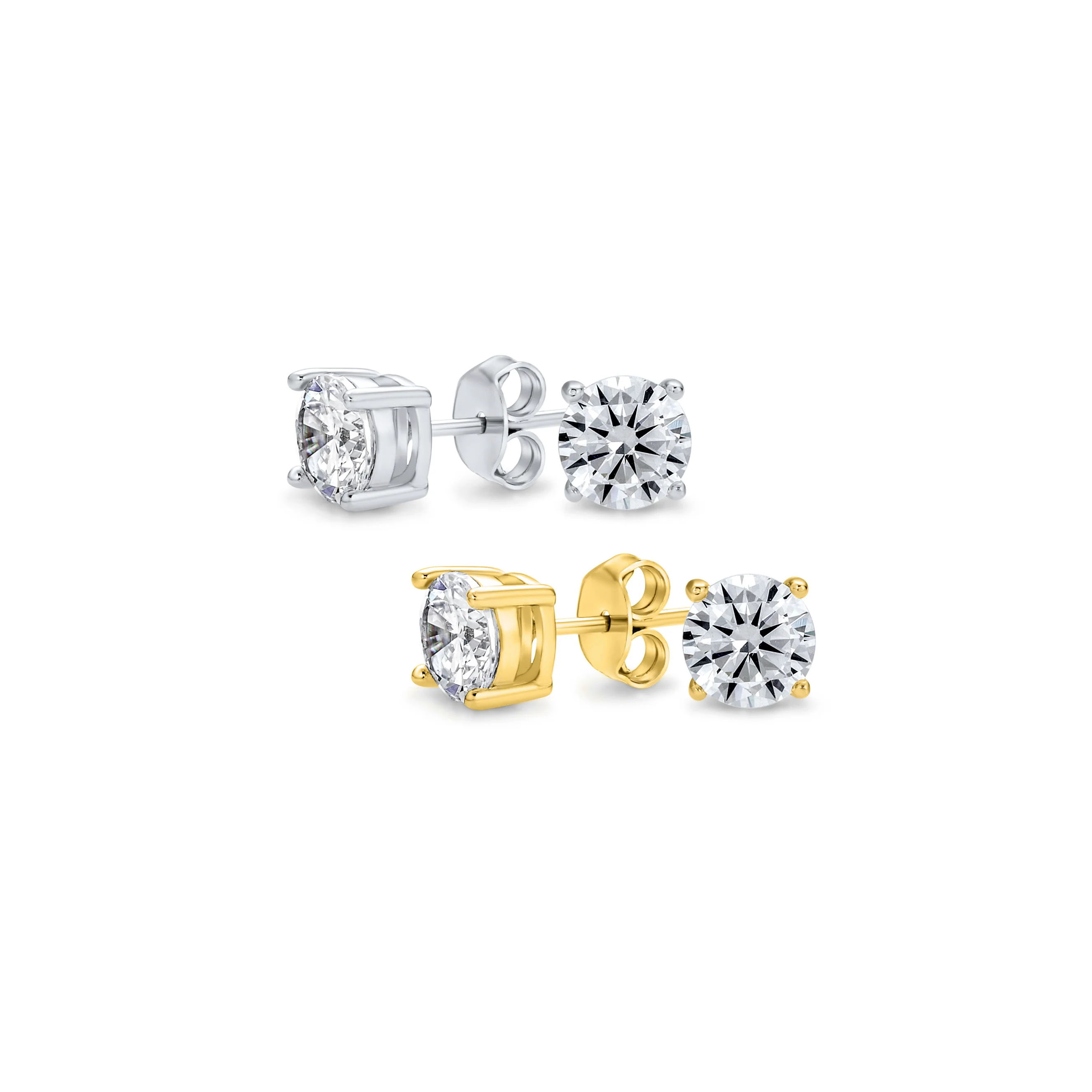 Set of 2 Black Round Solitaire CZ Stud Earrings Gold Plated Sterling Silver 10MM - Image 11