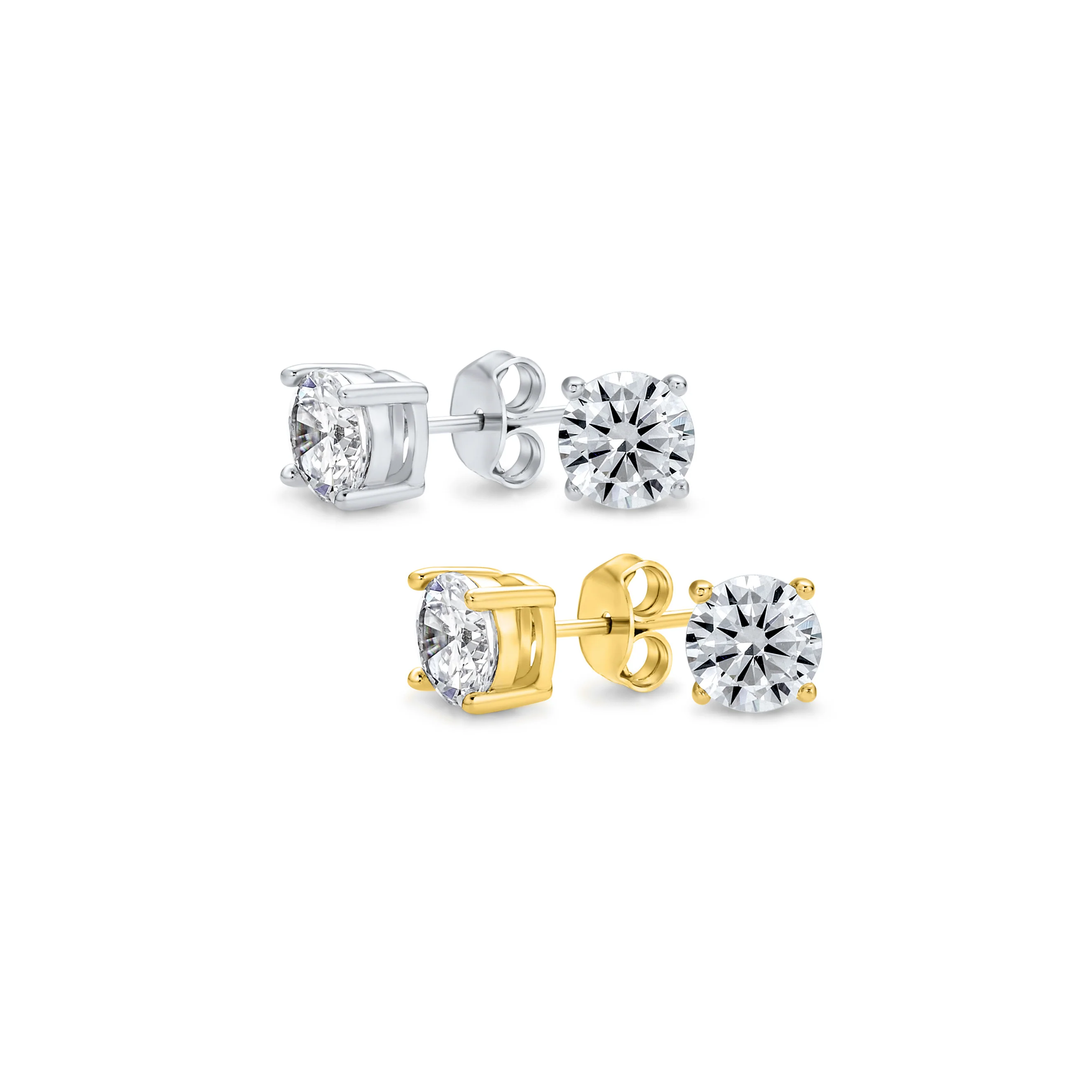 Set of 2 Black Round Solitaire CZ Stud Earrings Gold Plated Sterling Silver 10MM - Image 12