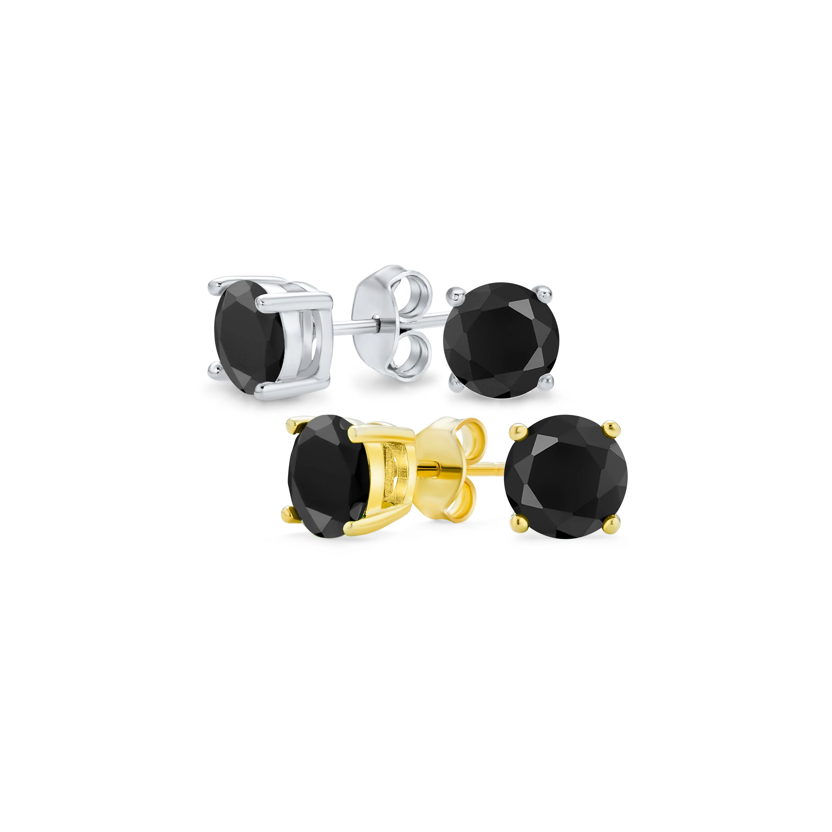 Set of 2 Black Round Solitaire CZ Stud Earrings Gold Plated Sterling Silver 10MM - Image 4