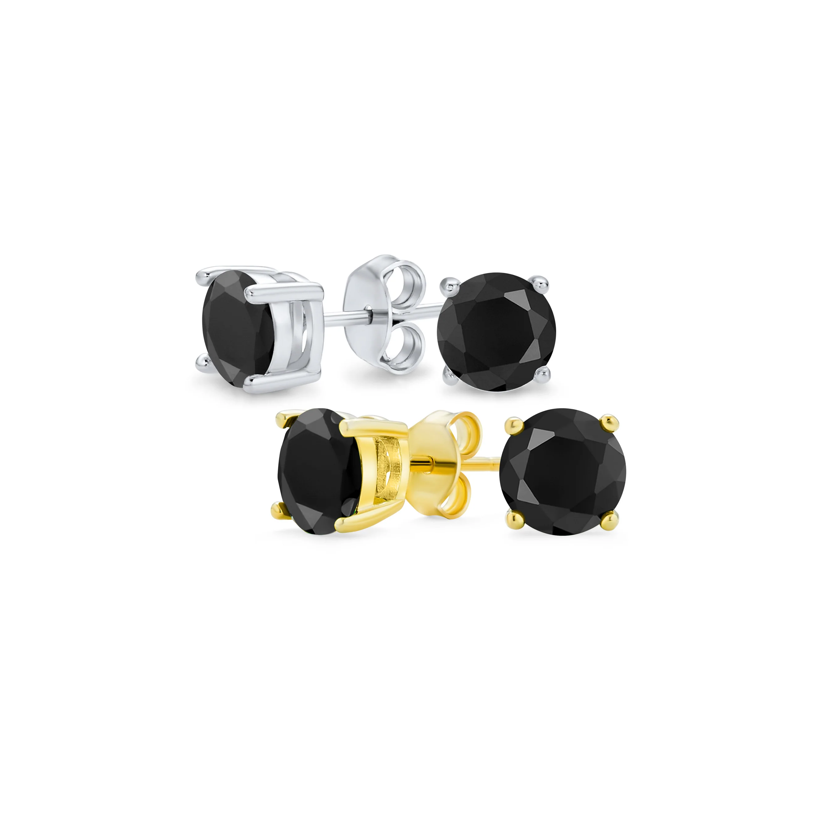 Set of 2 Black Round Solitaire CZ Stud Earrings Gold Plated Sterling Silver 10MM - Image 5