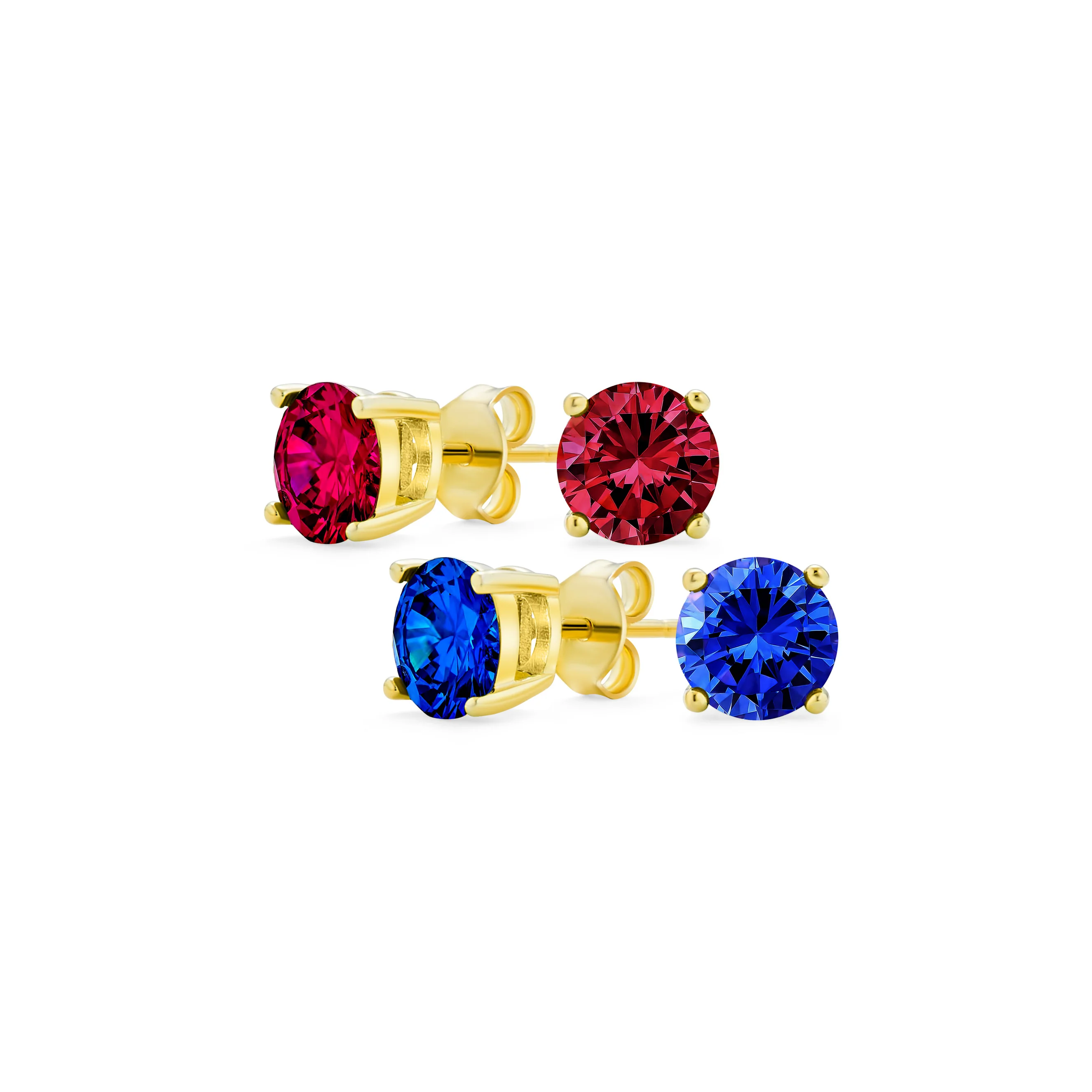 Set of 2 Black Round Solitaire CZ Stud Earrings Gold Plated Sterling Silver 10MM - Image 6