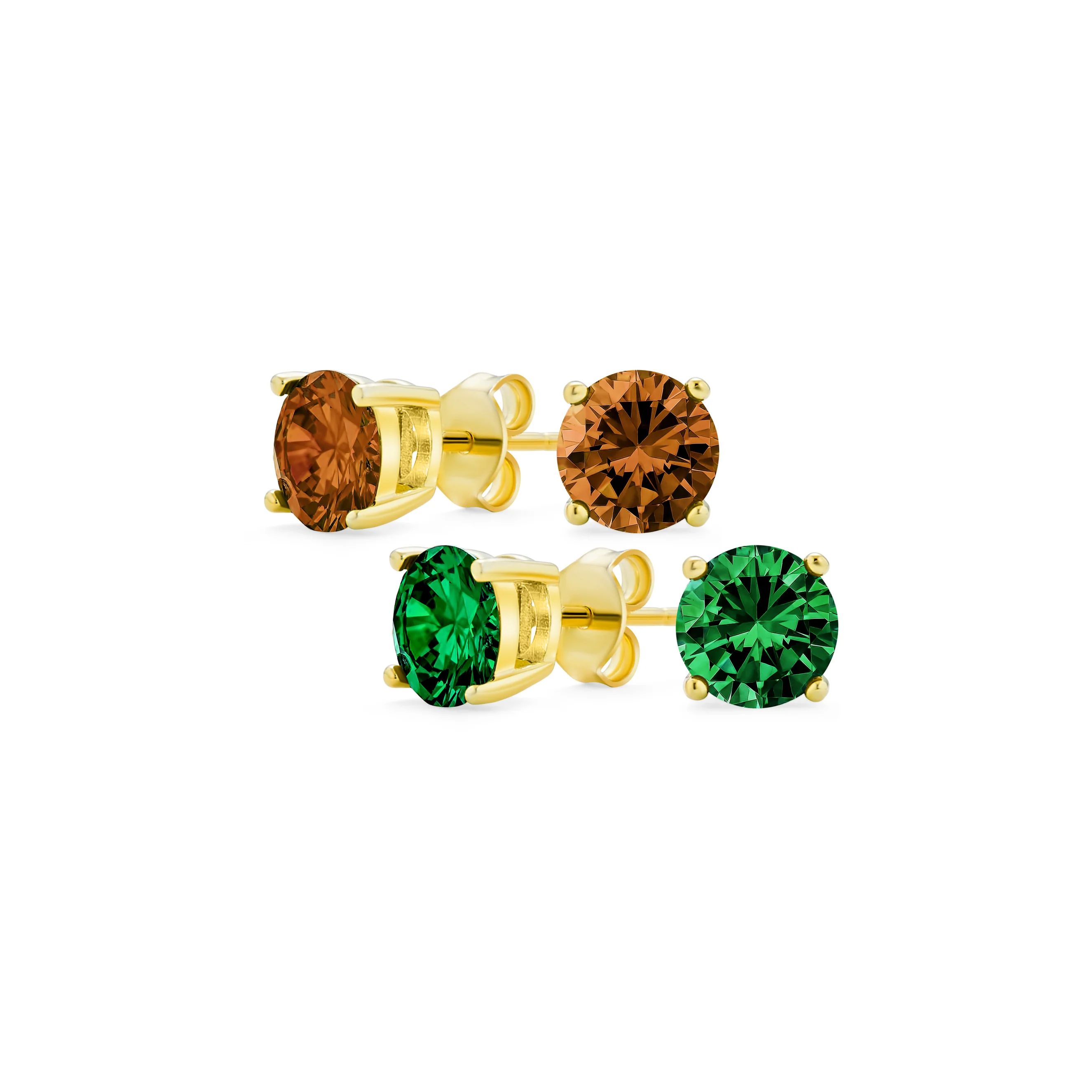 Set of 2 Black Round Solitaire CZ Stud Earrings Gold Plated Sterling Silver 10MM - Image 7