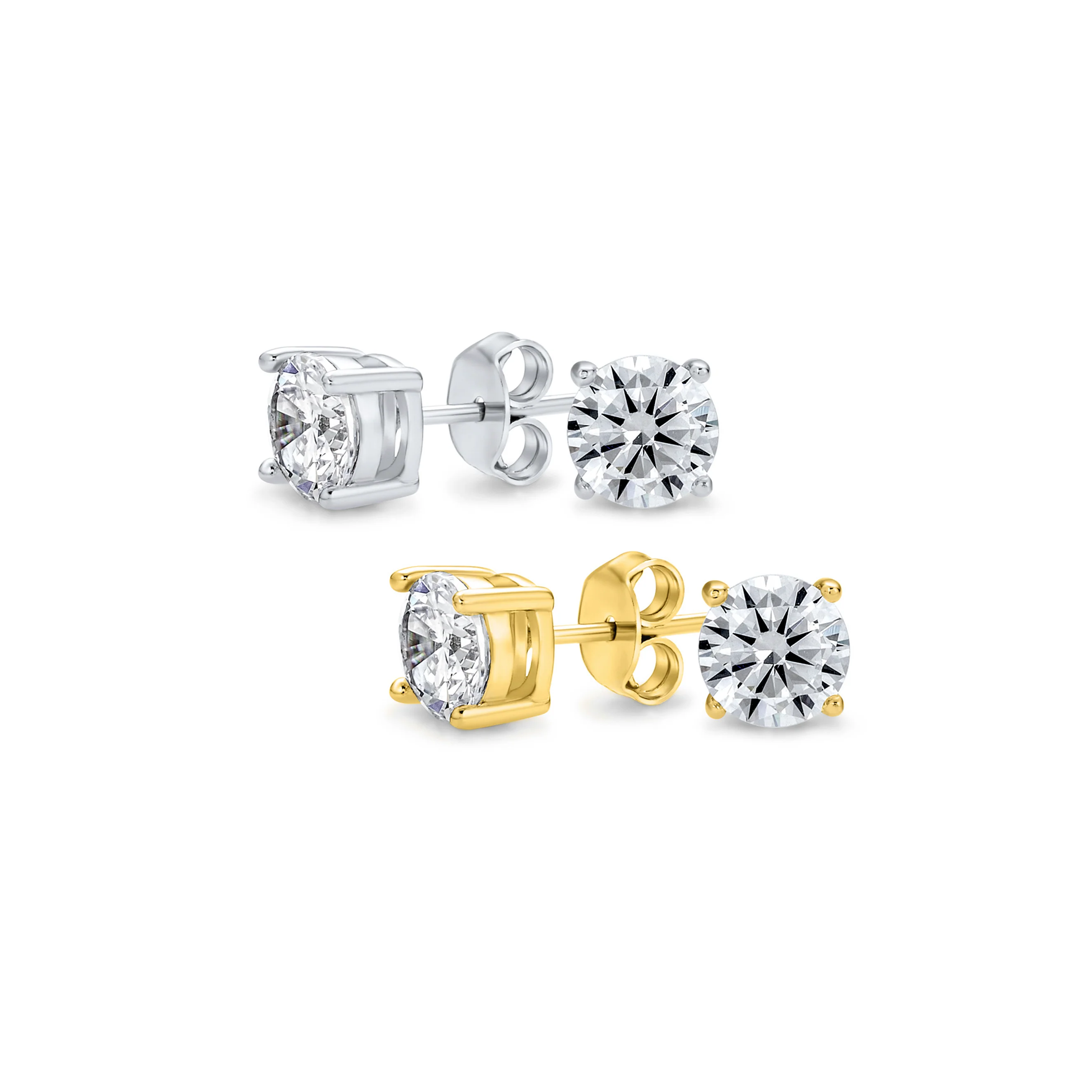 Set of 2 Black Round Solitaire CZ Stud Earrings Gold Plated Sterling Silver 10MM - Image 8