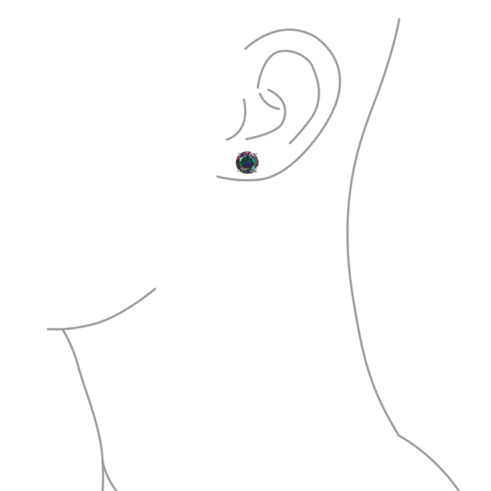 Set of 2 Round & Square Mystic Rainbow CZ Stud Earrings Silver Screw Back 10MM - Image 12