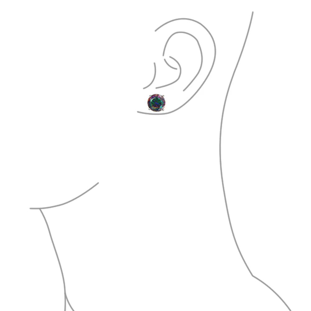 Set of 2 Round & Square Mystic Rainbow CZ Stud Earrings Silver Screw Back 10MM - Image 8