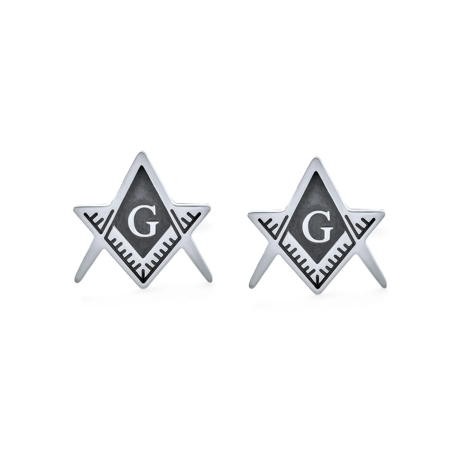Set of 2 Freemasons Compass Symbol Shirt Cufflink Black Enamel Gold Plated - Image 2