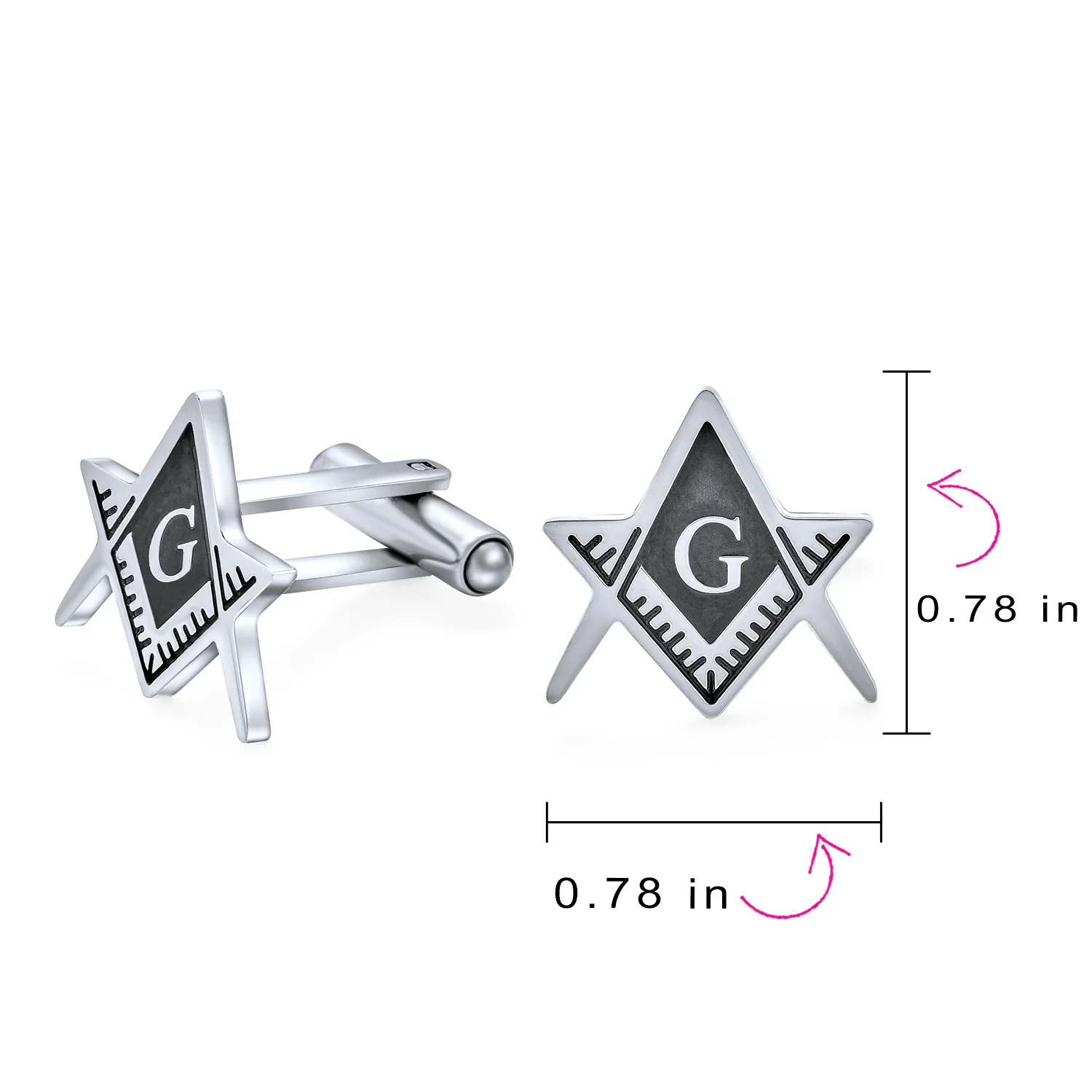 Set of 2 Freemasons Compass Symbol Shirt Cufflink Black Enamel Gold Plated - Image 4