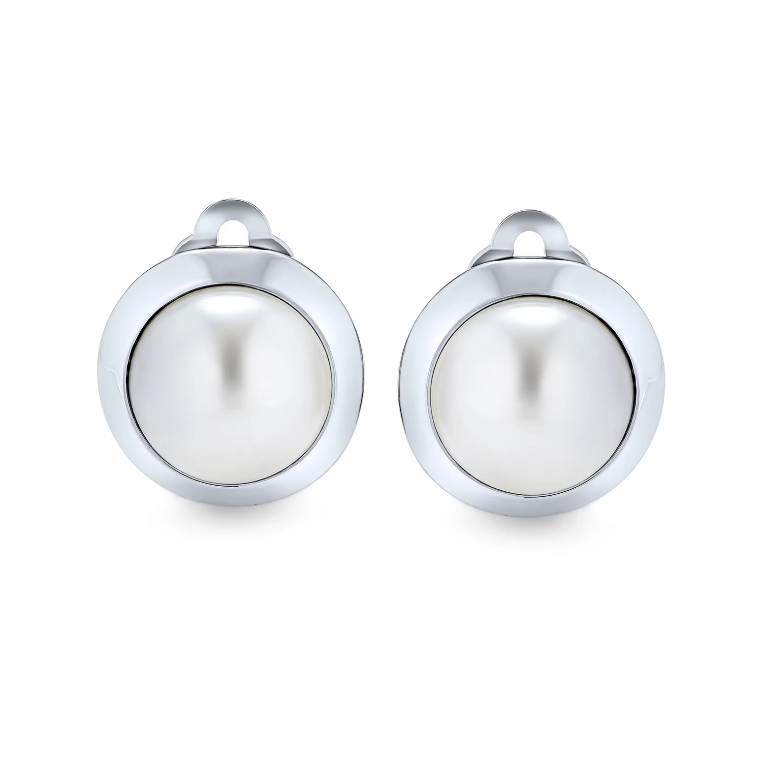 Set of 2 White Pearl Oval Button Clip On Earrings Gold & Silver Non-Pierced Ears - Image 2