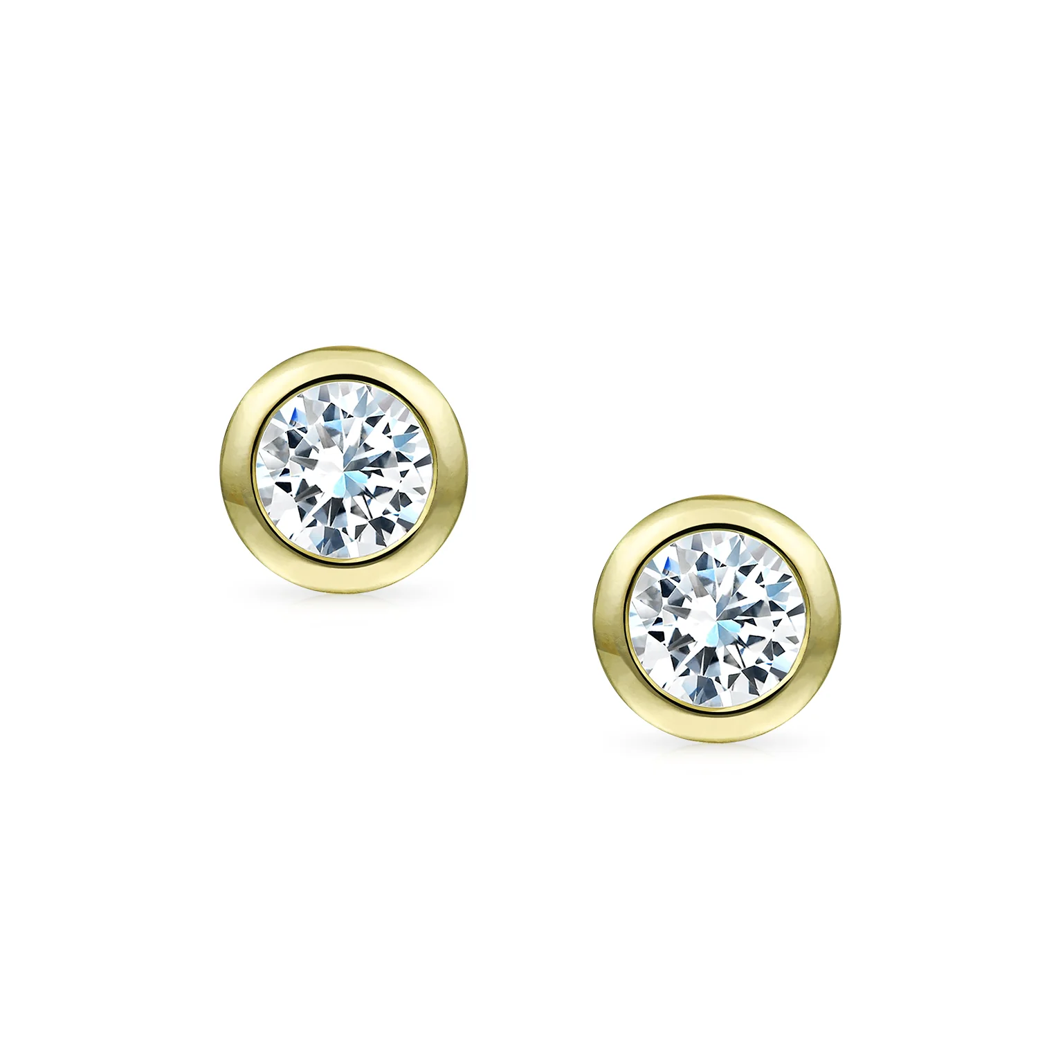 Set of 2 Martini Bezel Set CZ Stud Earrings Gold Plated Sterling Silver 5MM - Image 14