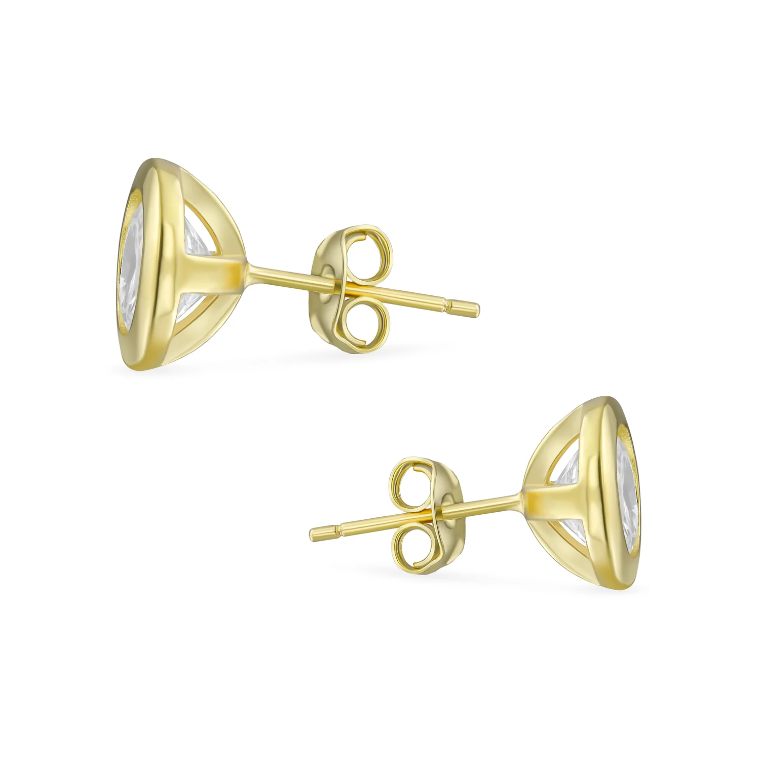 Set of 2 Martini Bezel Set CZ Stud Earrings Gold Plated Sterling Silver 5MM - Image 21