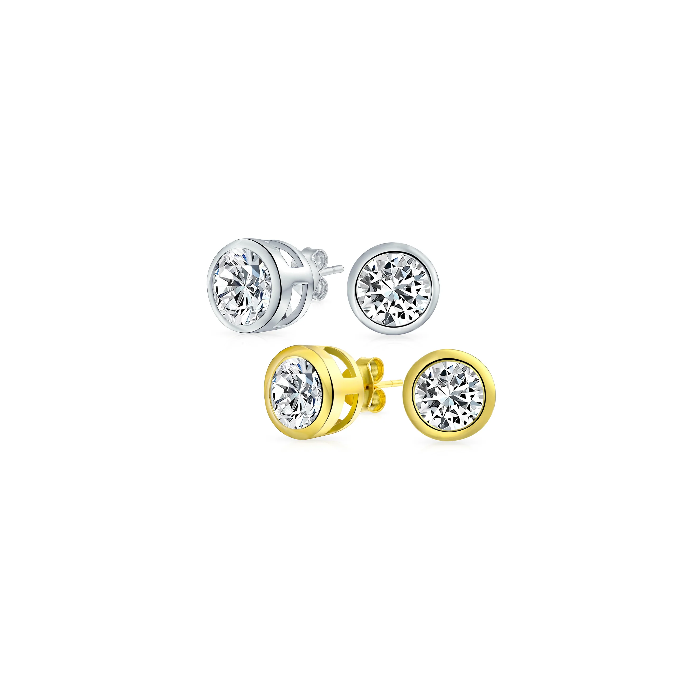 Set of 2 Martini Bezel Set CZ Stud Earrings Gold Plated Sterling Silver 5MM - Image 7