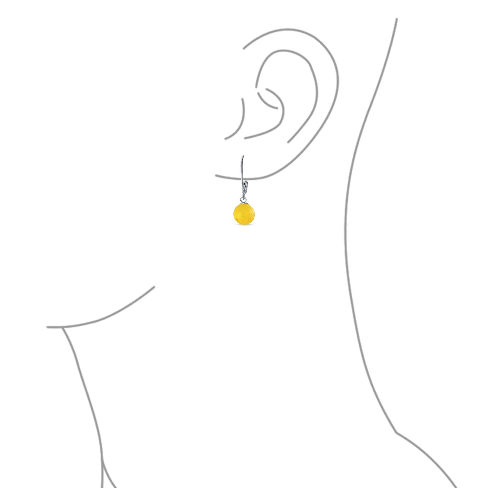 Set of 2 Round Honey Cognac Lemon Yellow Amber Drop Ball Earrings Silver - Image 3