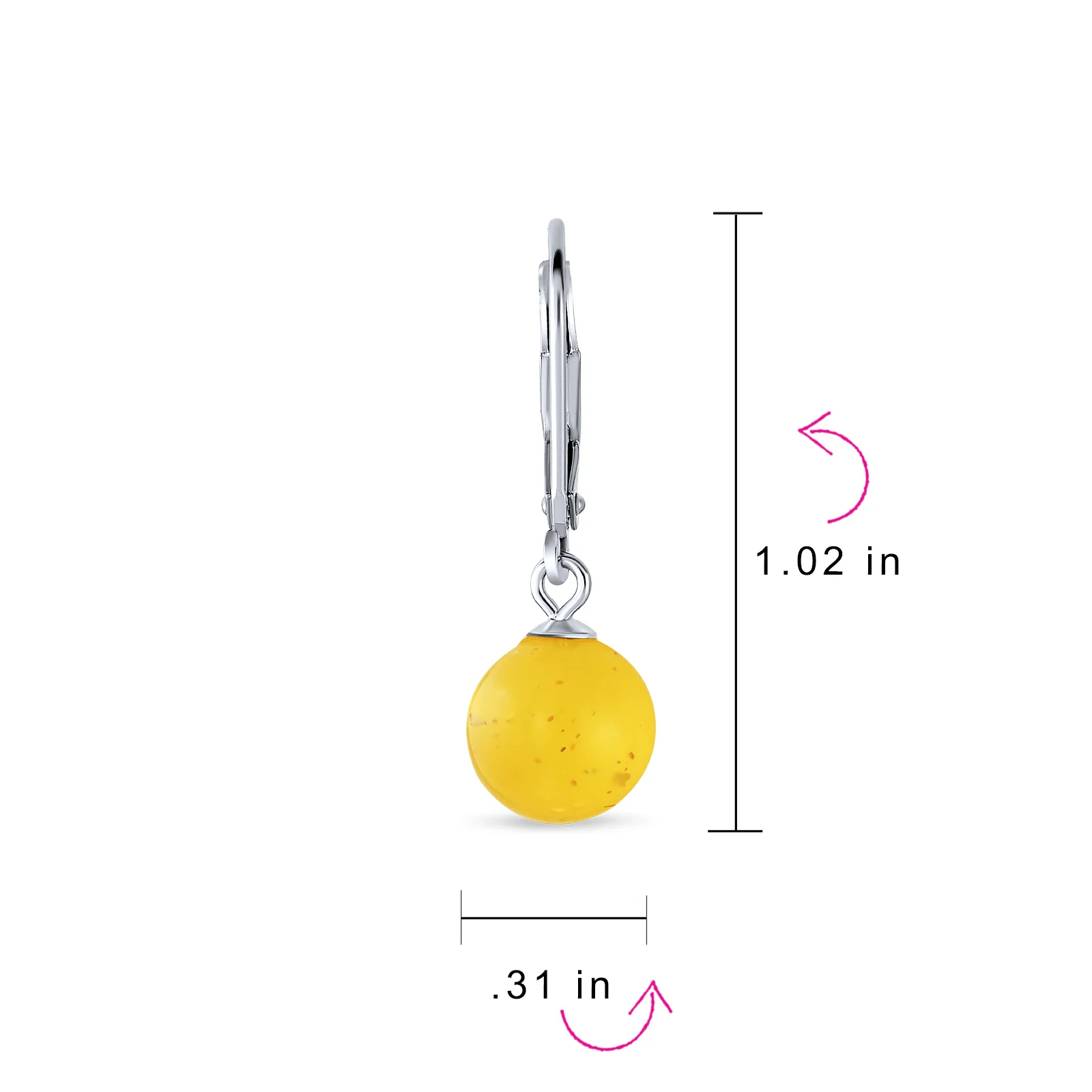 Set of 2 Round Honey Cognac Lemon Yellow Amber Drop Ball Earrings Silver - Image 4