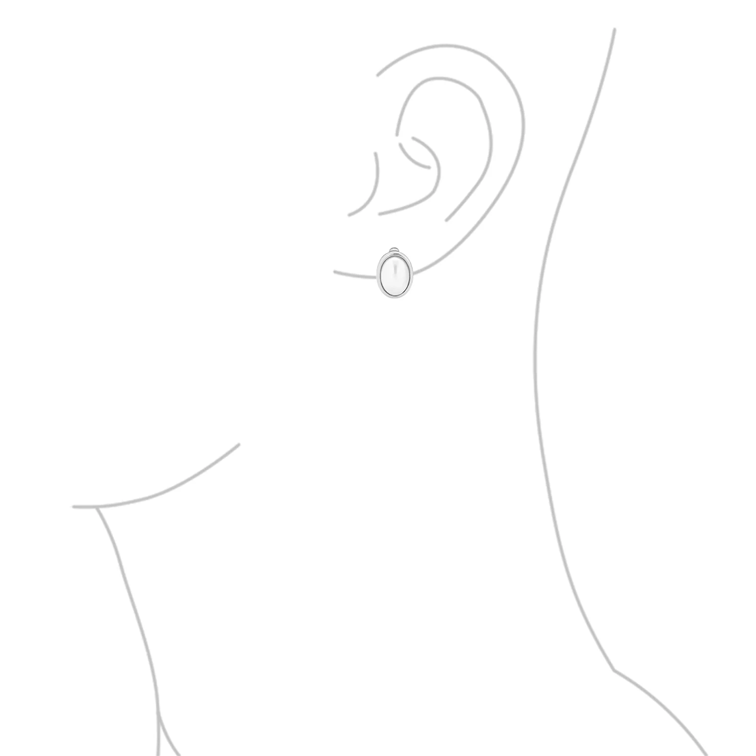 Set of 2 Simple White Pearl Cabochon Oval Clip-On Earrings - Image 3