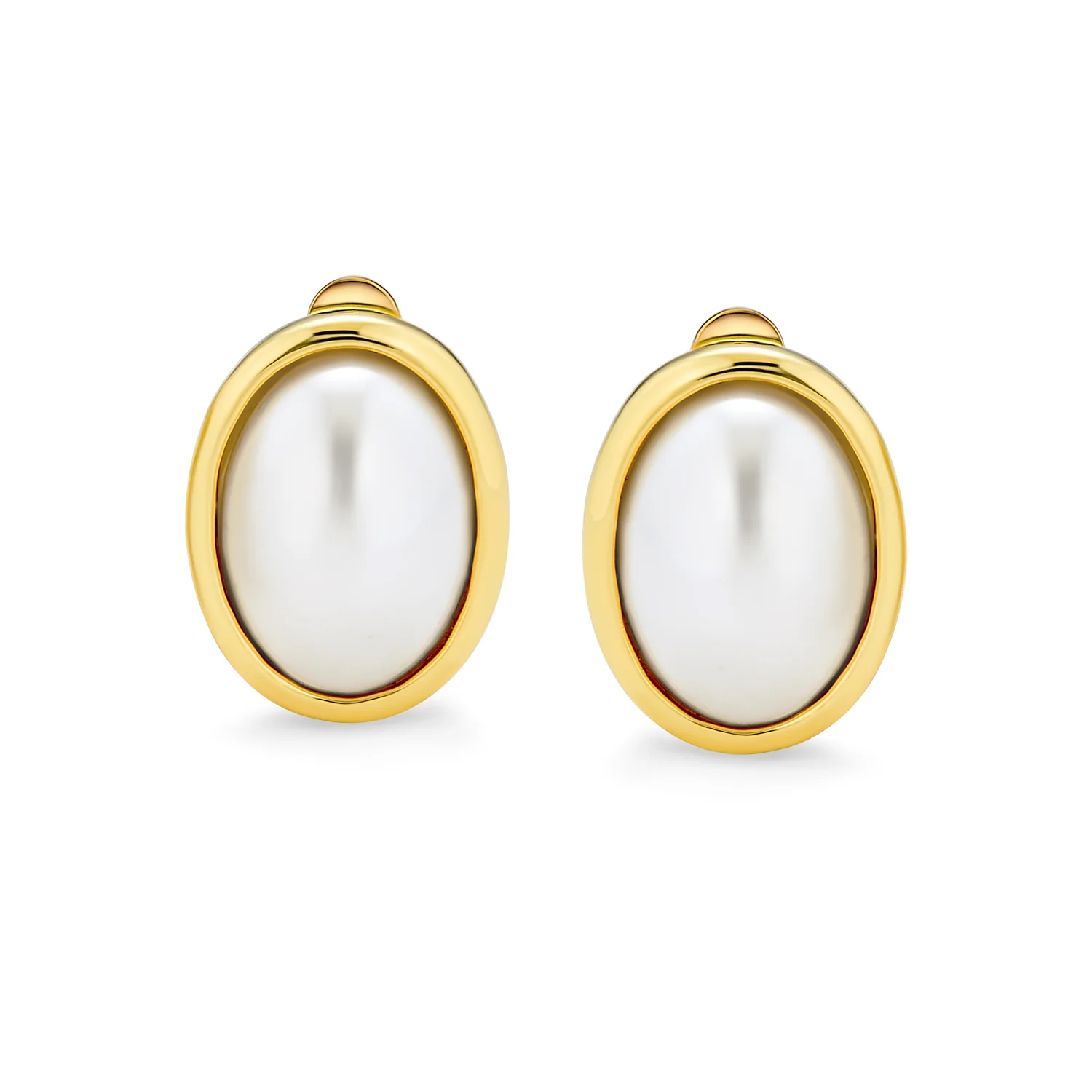 Set of 2 Simple White Pearl Cabochon Oval Clip-On Earrings - Image 5