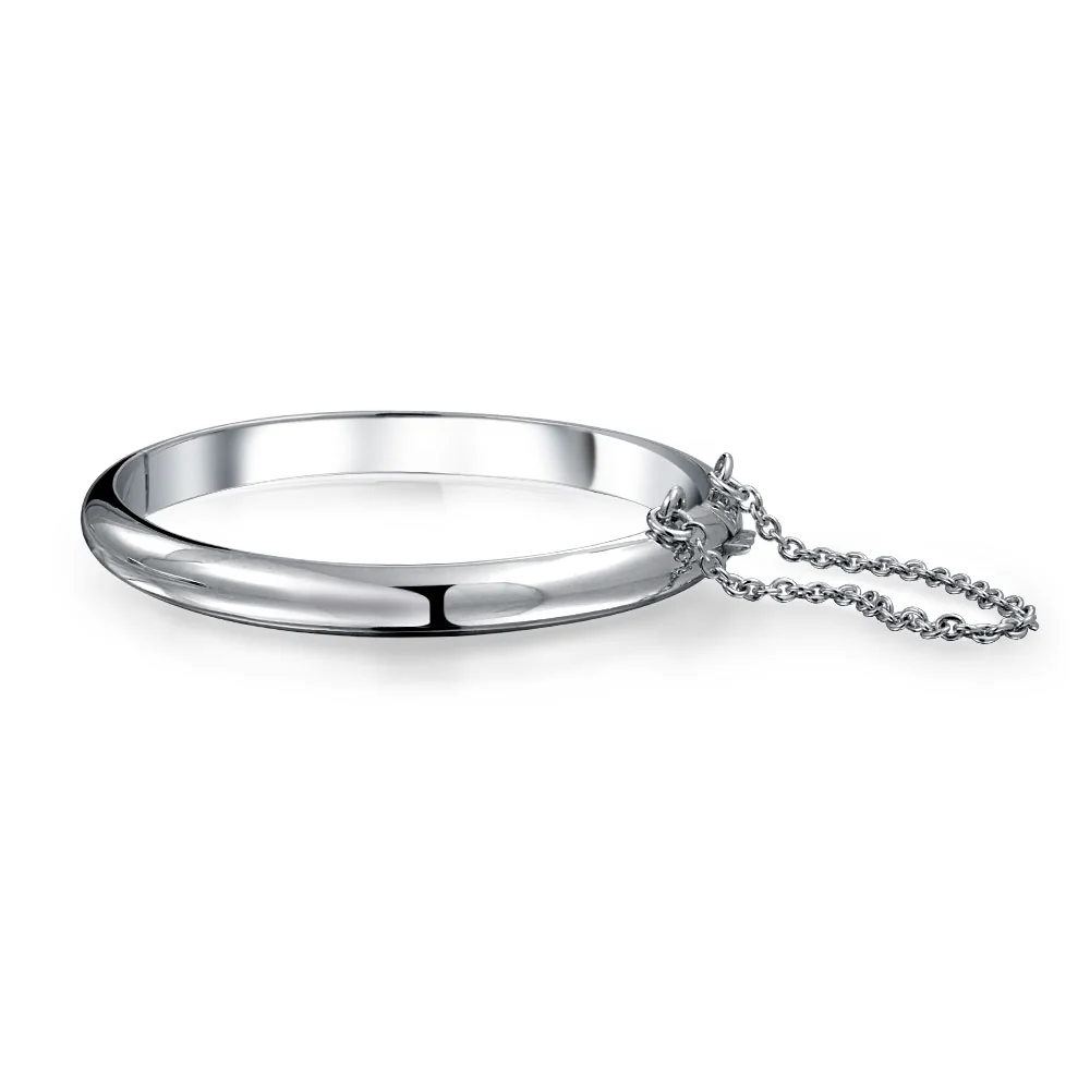Set of 2 Small Dome Cuff Bangle Bracelet with Chain Sterling Silver 5 Inch - Image 4