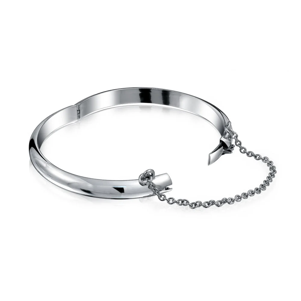Set of 2 Small Dome Cuff Bangle Bracelet with Chain Sterling Silver 5 Inch - Image 5