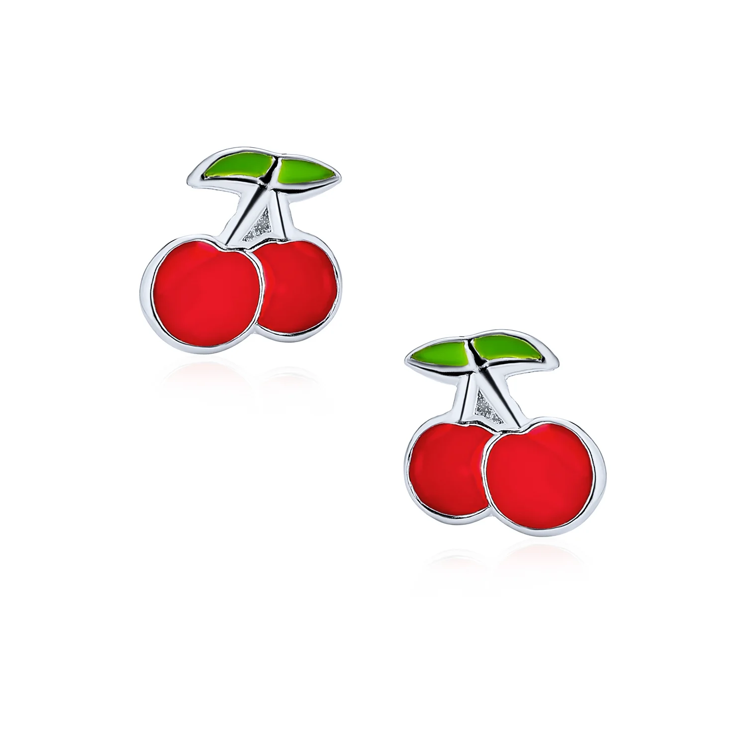 Set of 2 Small Summer Fruit Red Strawberry Cherry Stud Earrings Sterling Silver - Image 2