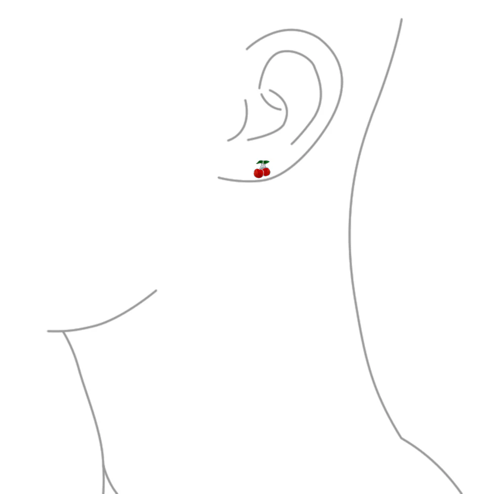 Set of 2 Small Summer Fruit Red Strawberry Cherry Stud Earrings Sterling Silver - Image 3