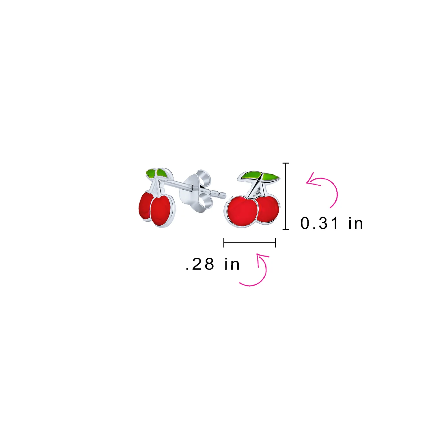 Set of 2 Small Summer Fruit Red Strawberry Cherry Stud Earrings Sterling Silver - Image 4