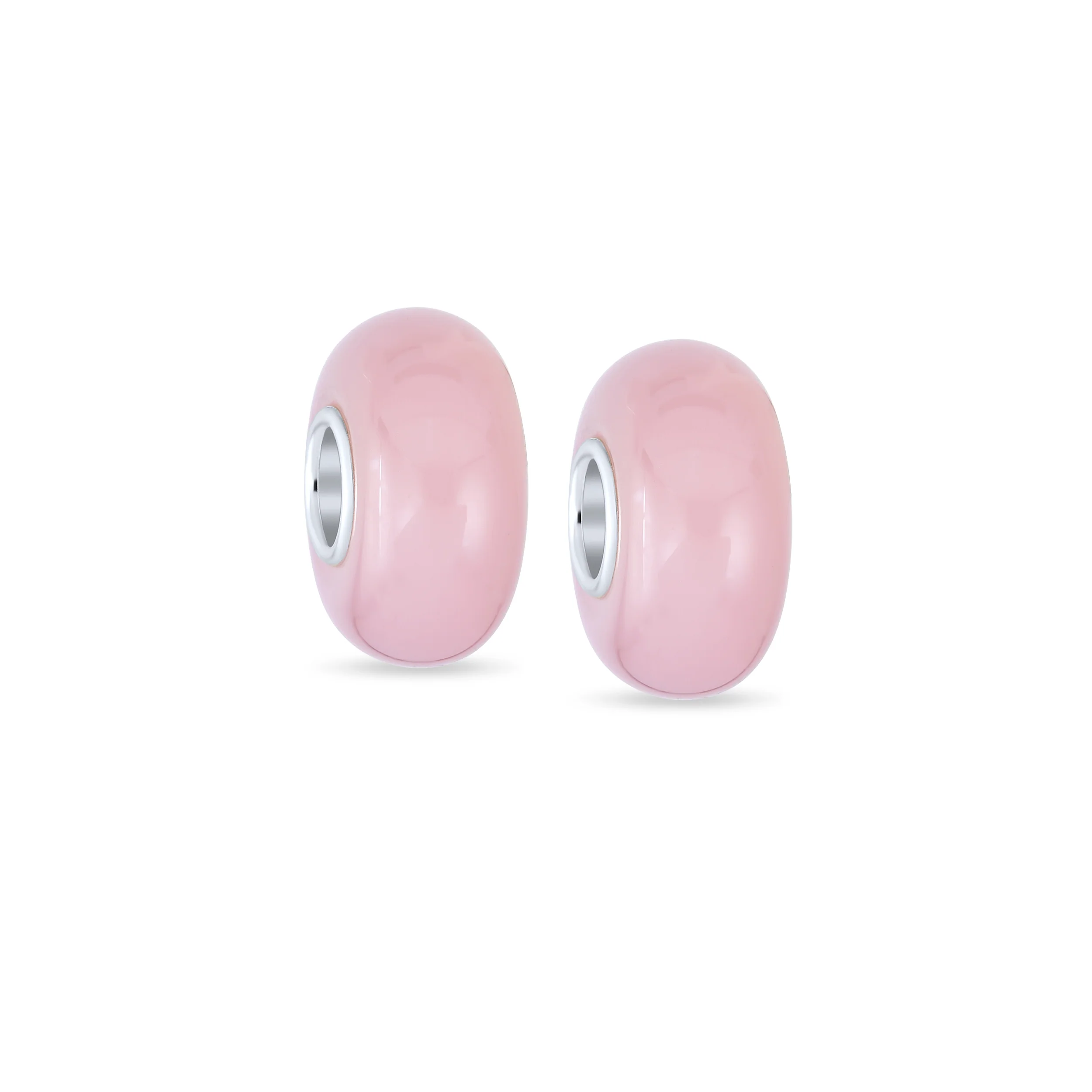Set of 2 Smooth Opaque Murano Glass Charm Bead for Bracelets Sterling Silver - Image 3