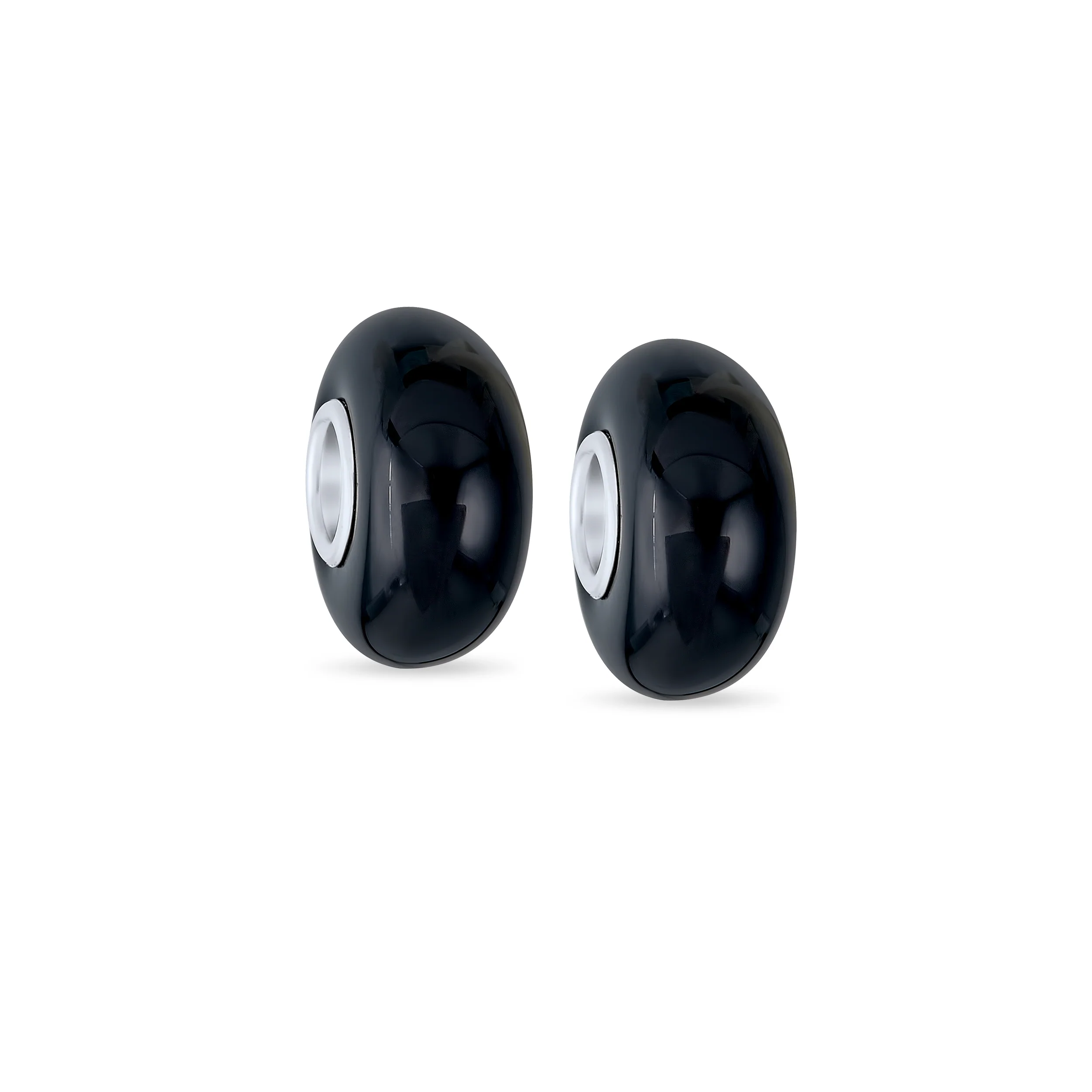 Set of 2 Smooth Opaque Murano Glass Charm Bead for Bracelets Sterling Silver - Image 4