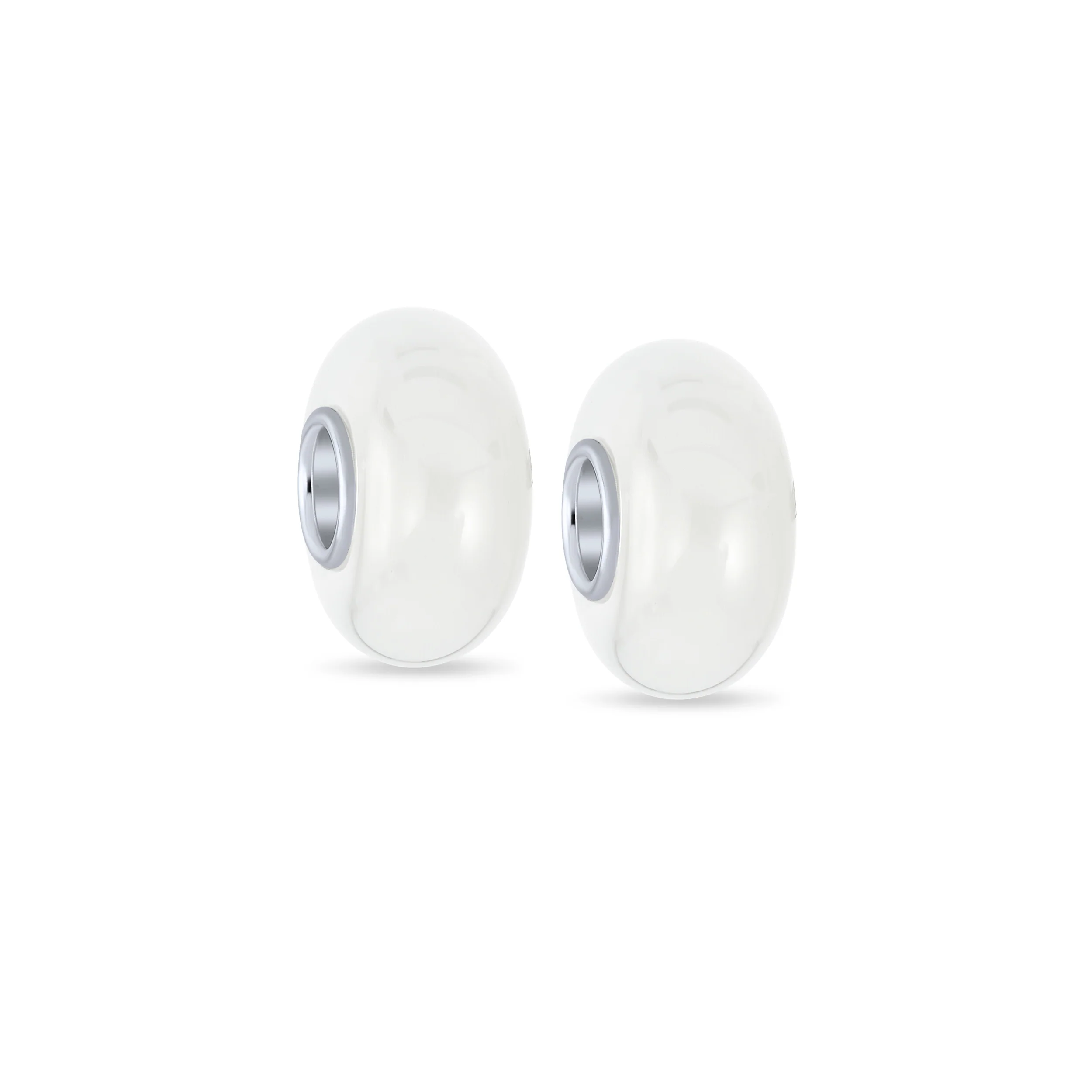 Set of 2 Smooth Opaque Murano Glass Charm Bead for Bracelets Sterling Silver - Image 5