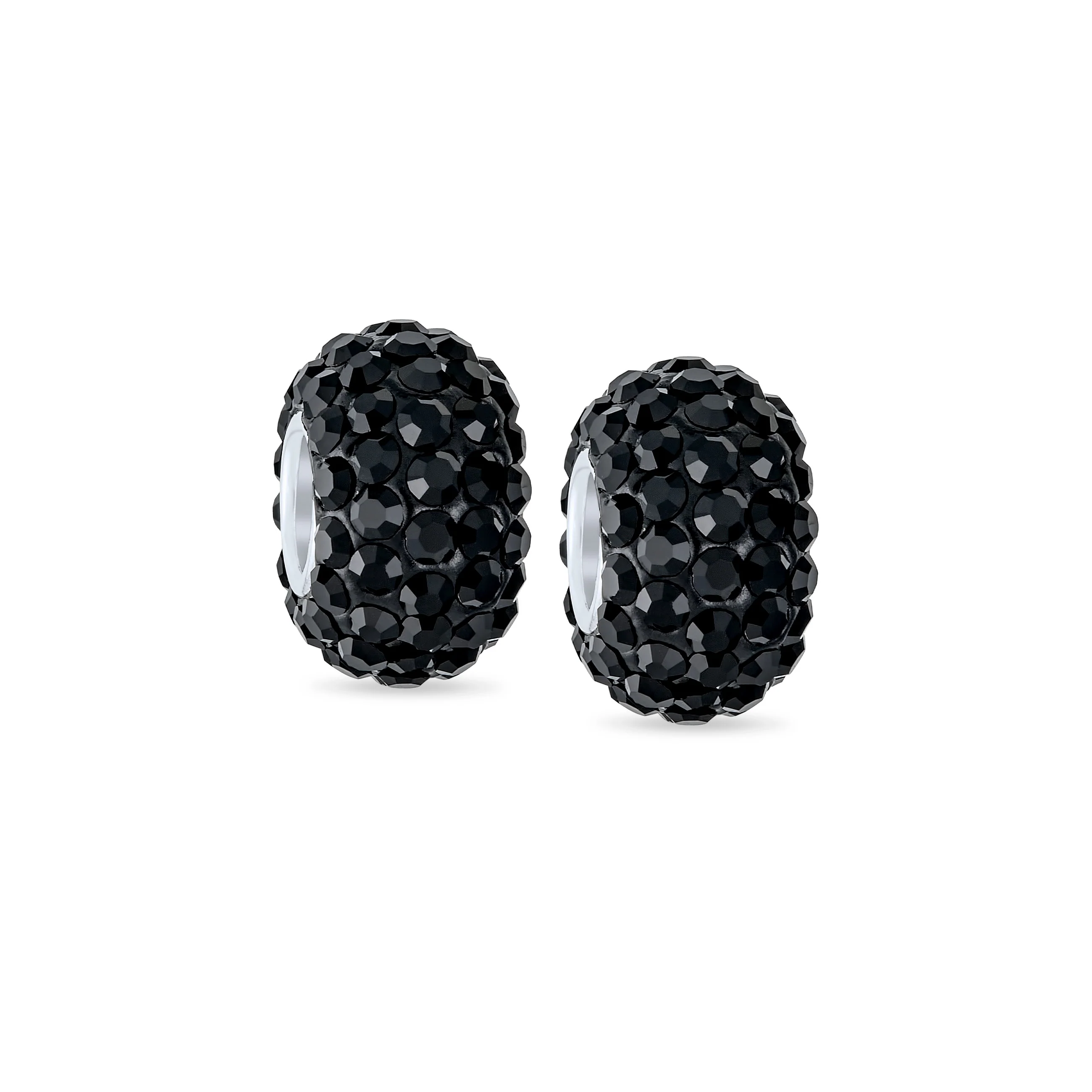 Set of 2 Solid Crystal Spacer Charm Bead Sterling Silver Core