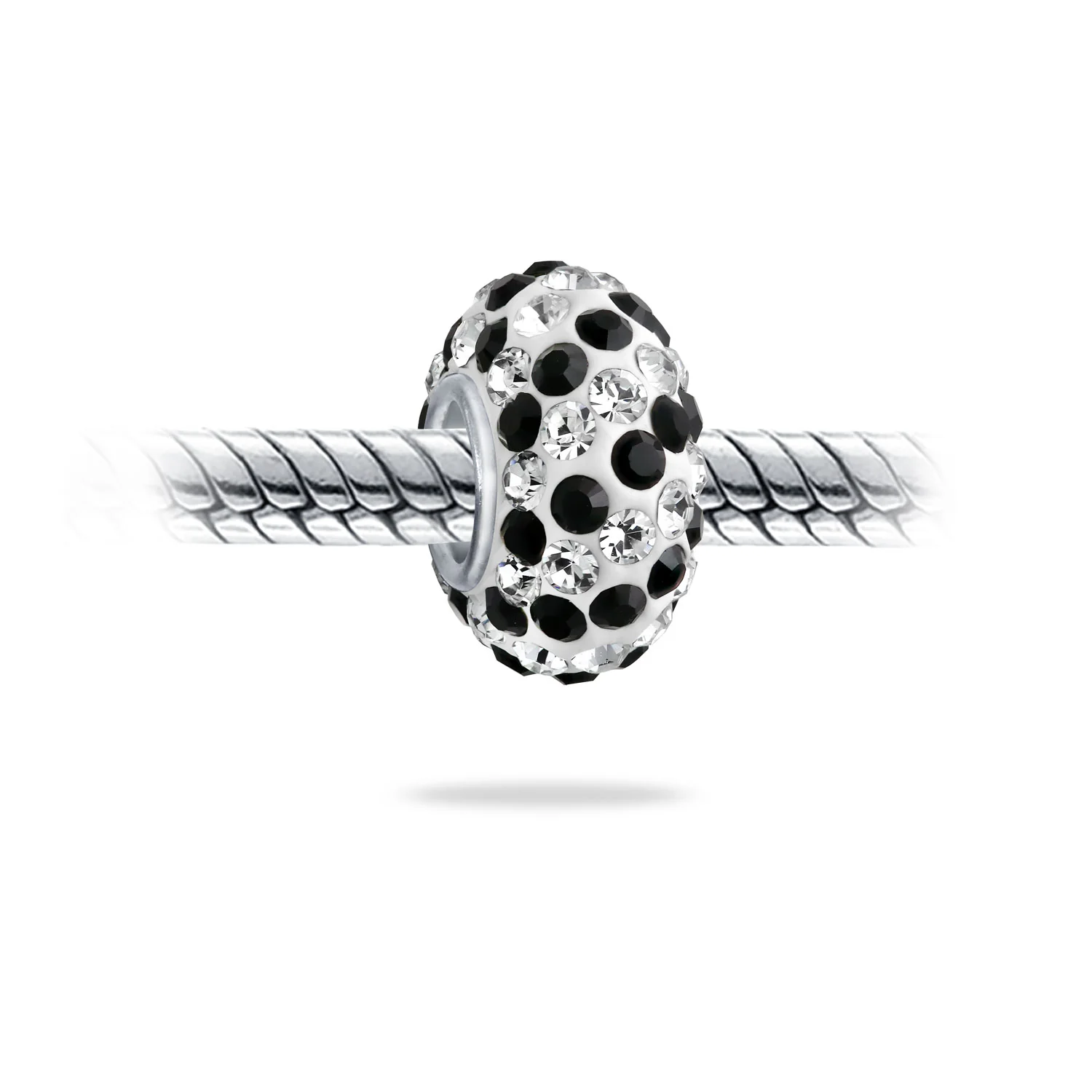 Set of Two Striped Crystal Spacer Bead Sterling Silver Fits European Bracelet - Image 10
