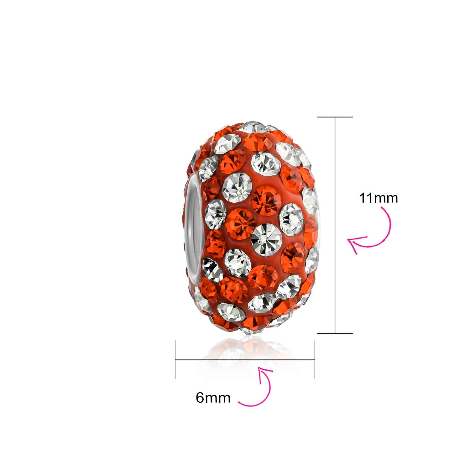 Set of Two Striped Crystal Spacer Bead Sterling Silver Fits European Bracelet - Image 16