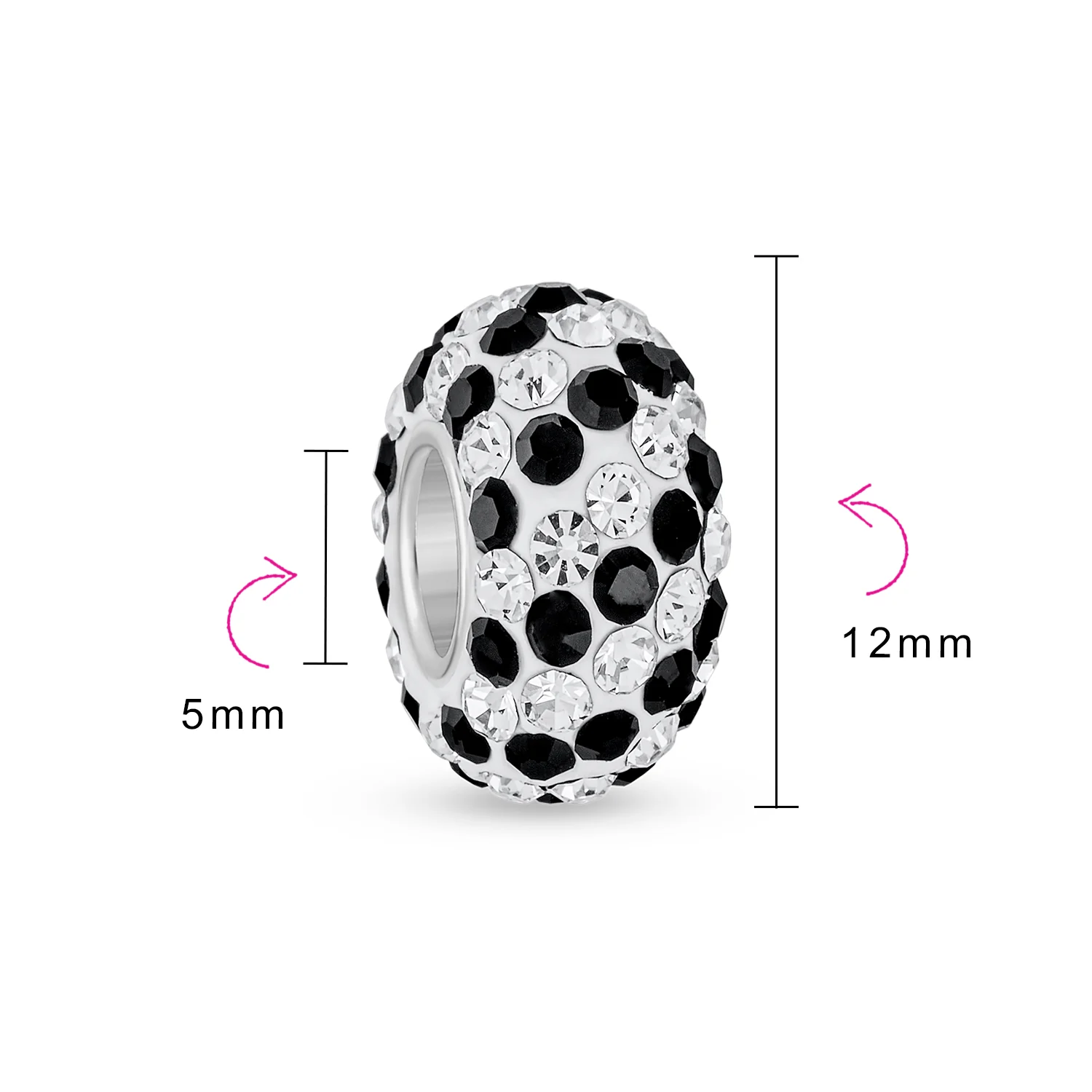 Set of Two Striped Crystal Spacer Bead Sterling Silver Fits European Bracelet - Image 17