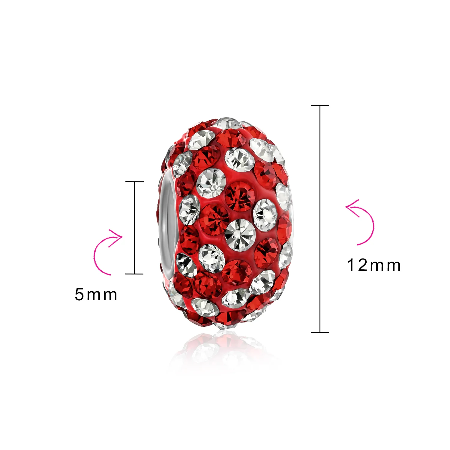 Set of Two Striped Crystal Spacer Bead Sterling Silver Fits European Bracelet - Image 18