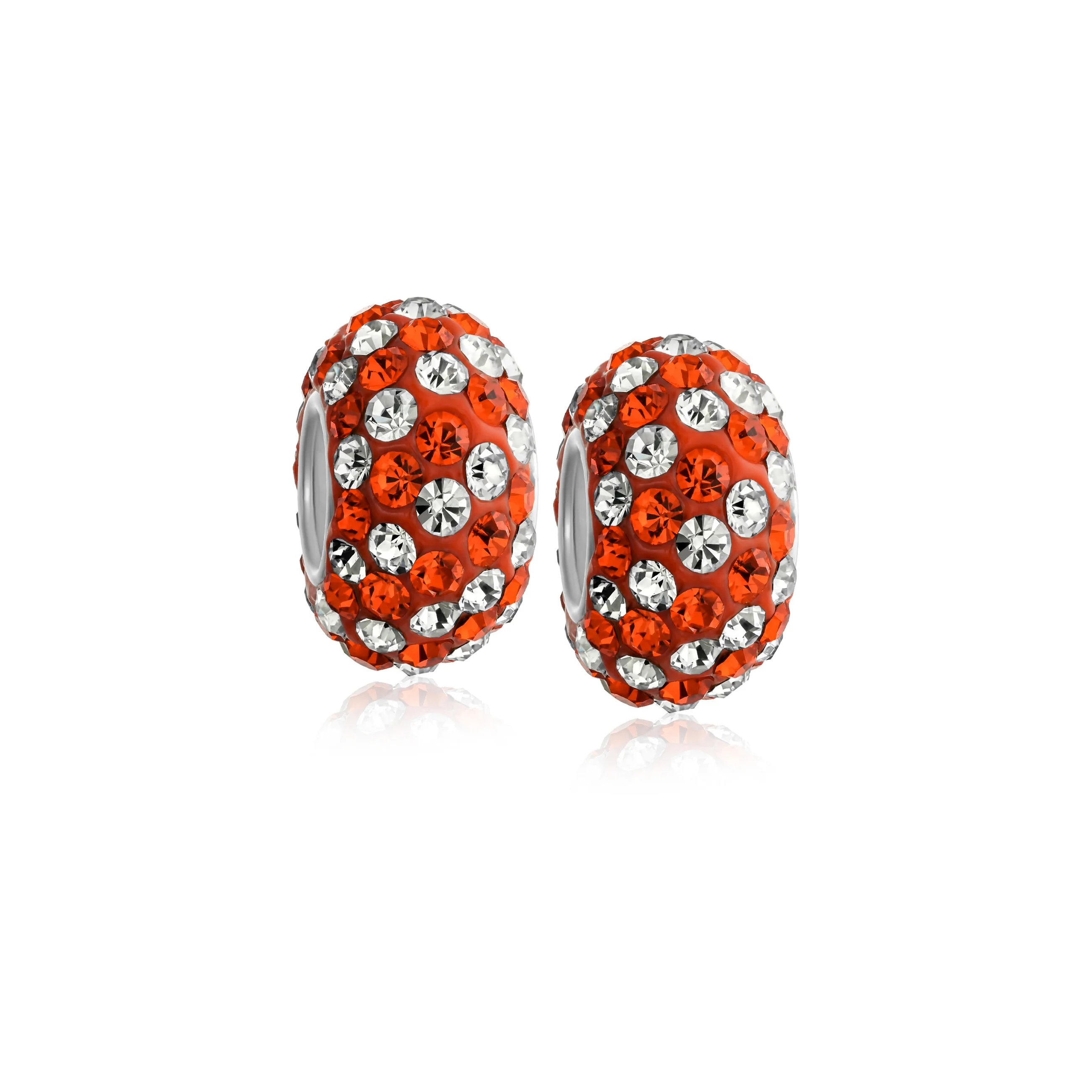 Set of Two Striped Crystal Spacer Bead Sterling Silver Fits European Bracelet - Image 2