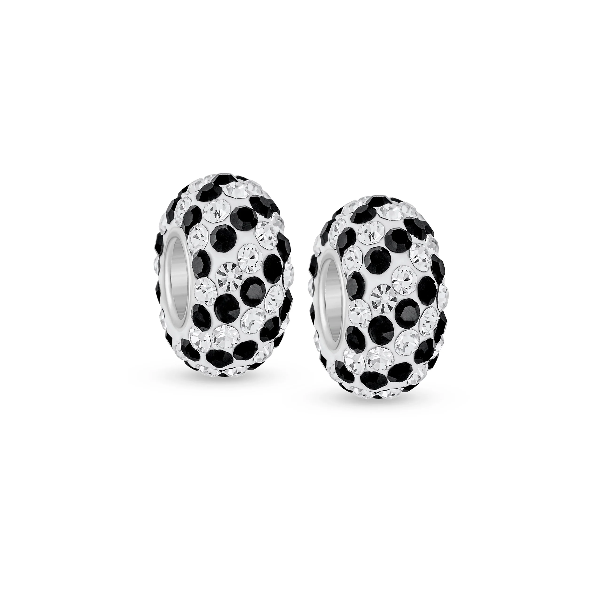 Set of Two Striped Crystal Spacer Bead Sterling Silver Fits European Bracelet - Image 3