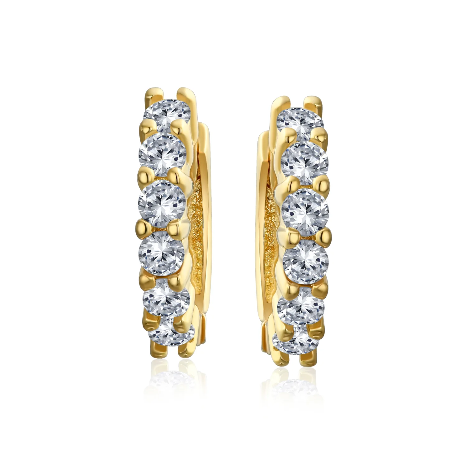 Set of 2 Solitaire CZ Round Hoop Earrings Silver Gold Plated Sterling Silver - Image 2