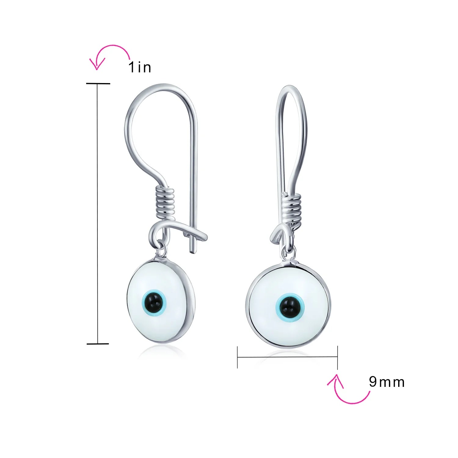 Set of 2 Spiritual Protection Nazar Evil Eye Dangle Earrings Sterling Silver - Image 5