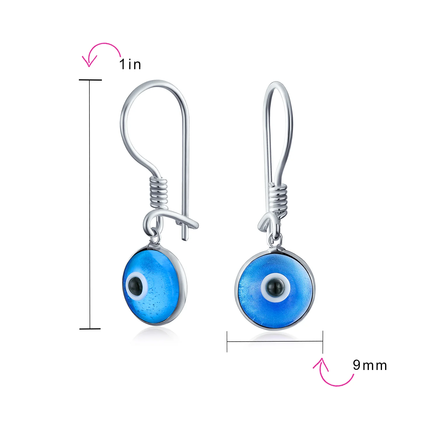 Set of 2 Spiritual Protection Nazar Evil Eye Dangle Earrings Sterling Silver - Image 7
