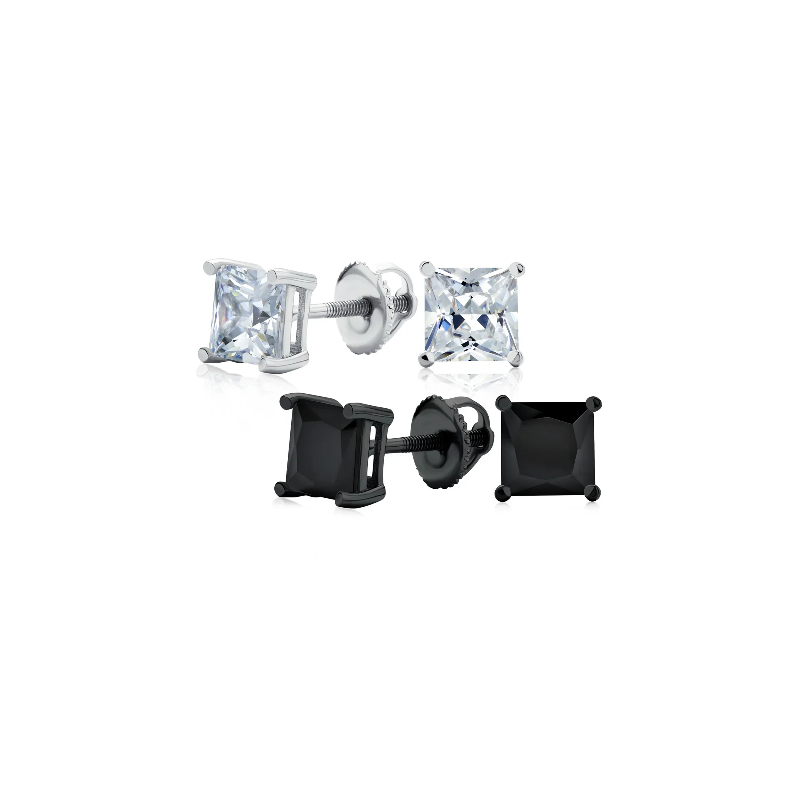 Set of 2 Multi Color Square CZ Stud Earrings Silver Black Plated Screw Back - Image 12