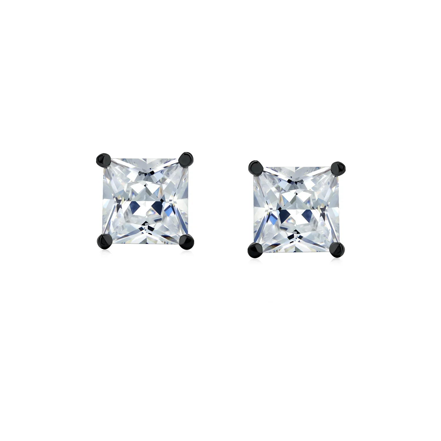 Set of 2 Multi Color Square CZ Stud Earrings Silver Black Plated Screw Back - Image 16