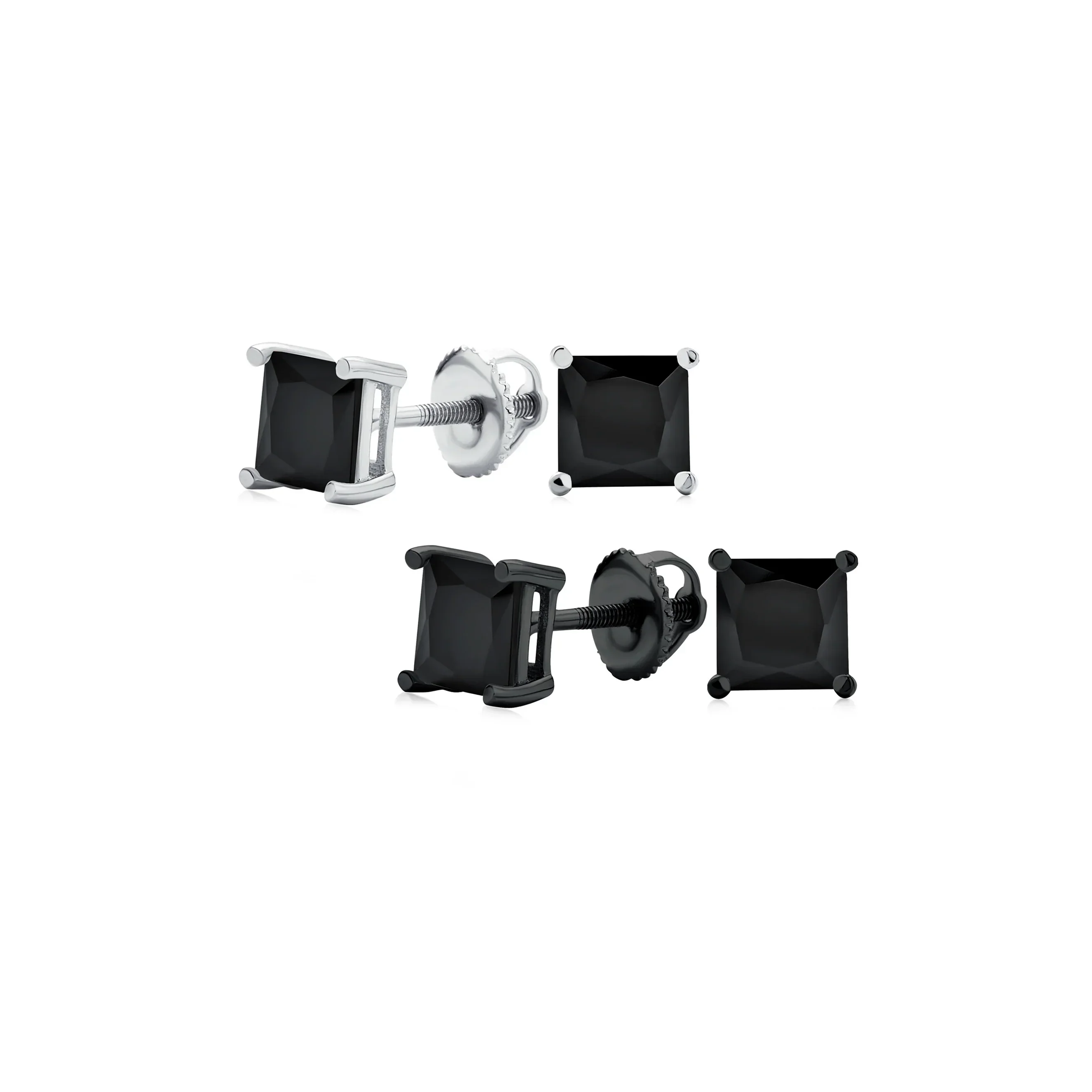 Set of 2 Multi Color Square CZ Stud Earrings Silver Black Plated Screw Back - Image 4