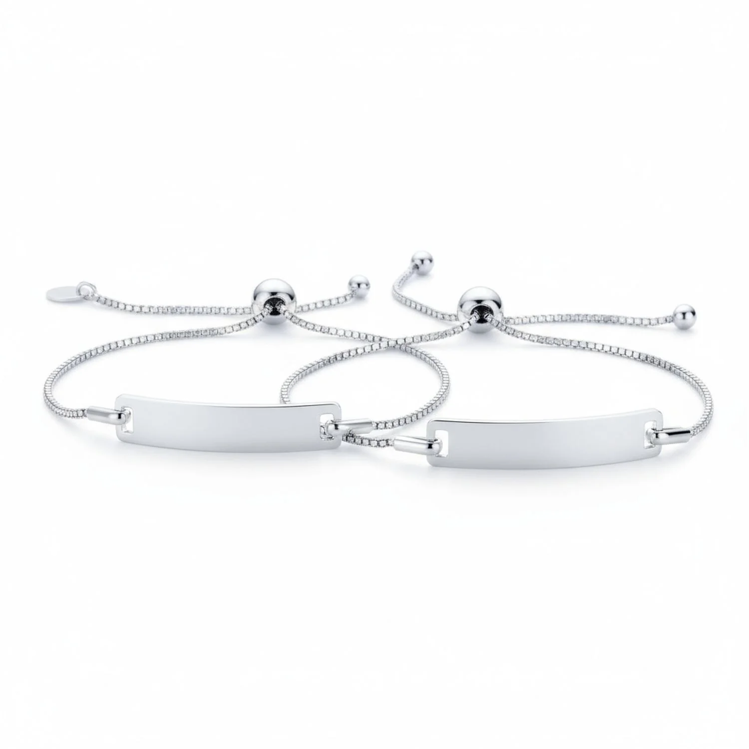 Set of 2 Thin ID Bolo Bracelet Set for Mother & Daughter 7 Inch Sterling Silver