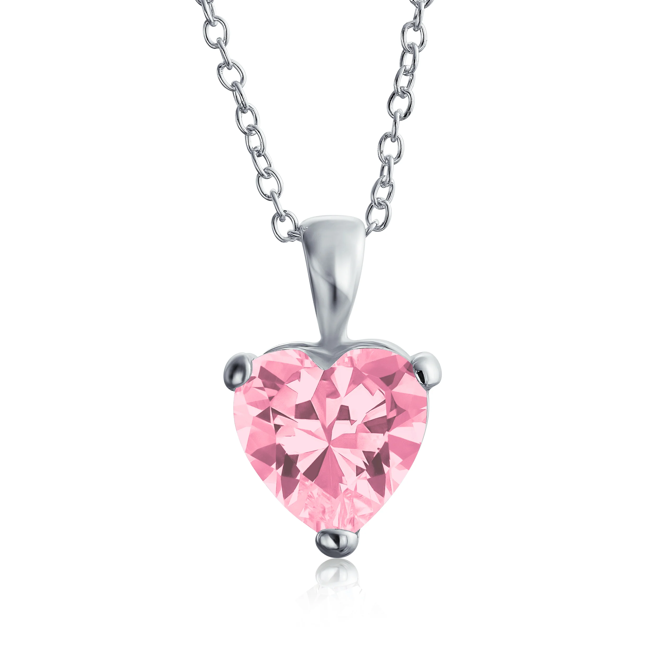 Set of 2 Timeless Elegant Red Pink CZ Heart Bridal Necklace Sterling Silver - Image 3