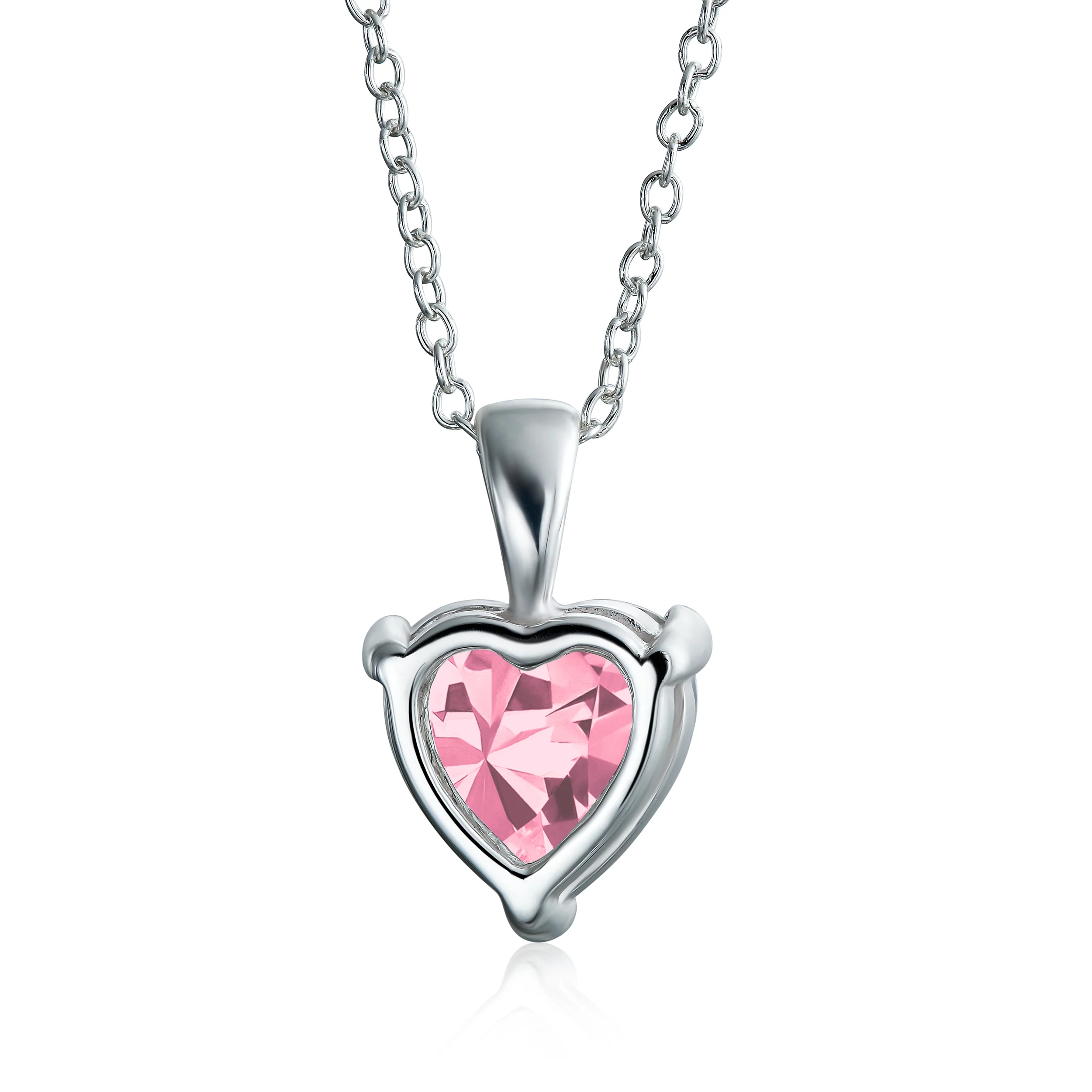 Set of 2 Timeless Elegant Red Pink CZ Heart Bridal Necklace Sterling Silver - Image 4
