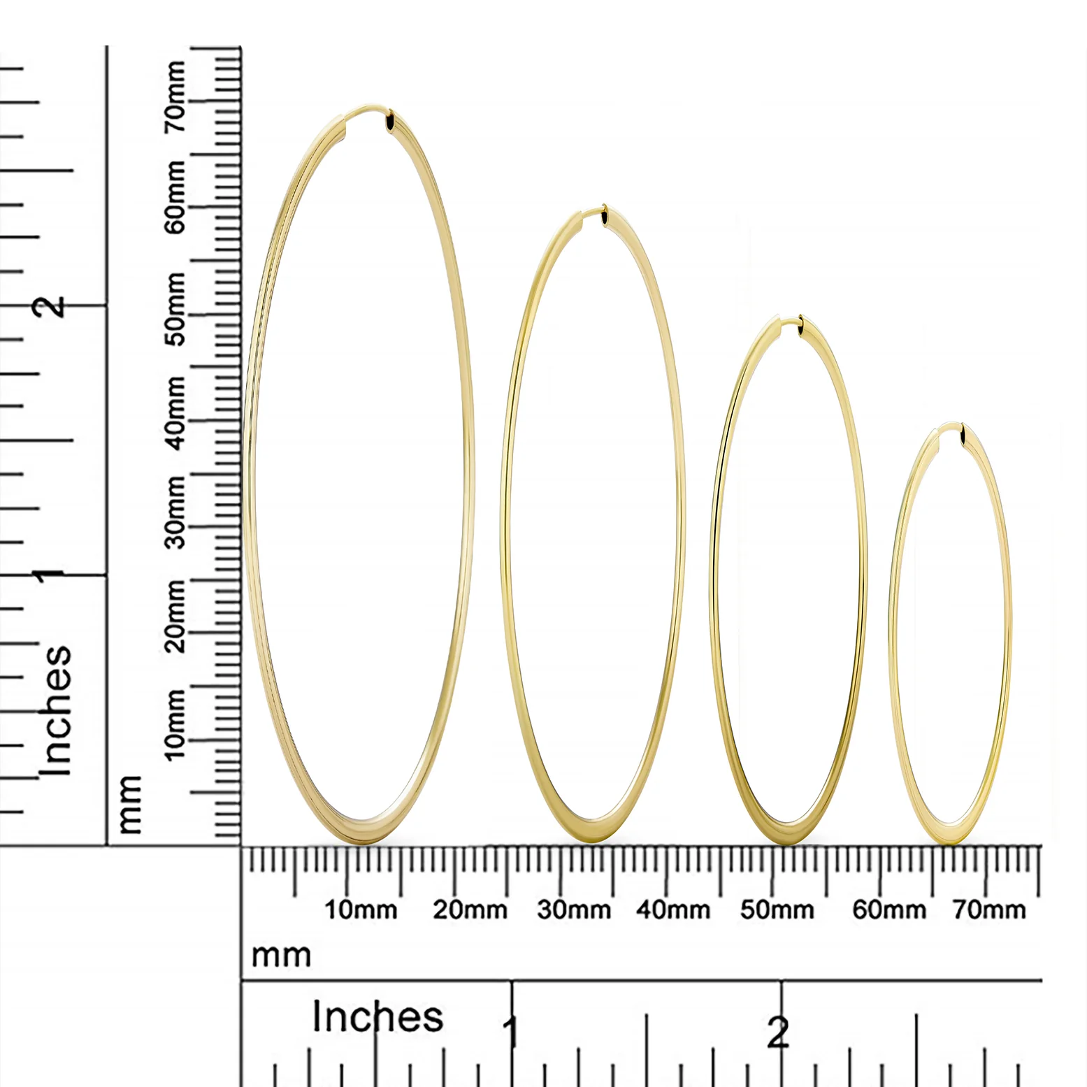 Set of 2 Minimalist Hoop Earrings 2MM Gold 1.75 & 2.5 Inch - Image 4