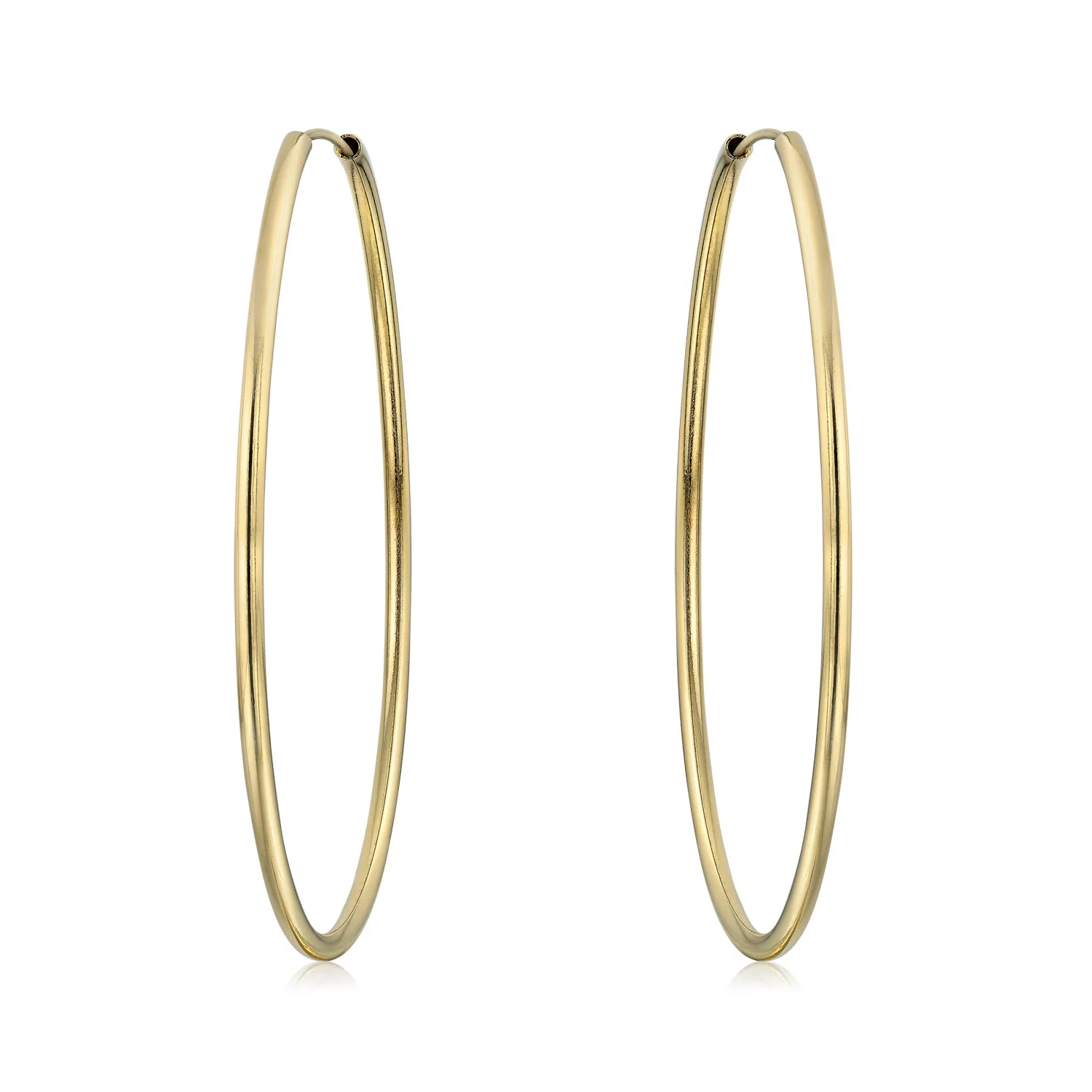 Set of 2 Minimalist Hoop Earrings 2MM Gold 2 & 2.75 Inch - Image 2