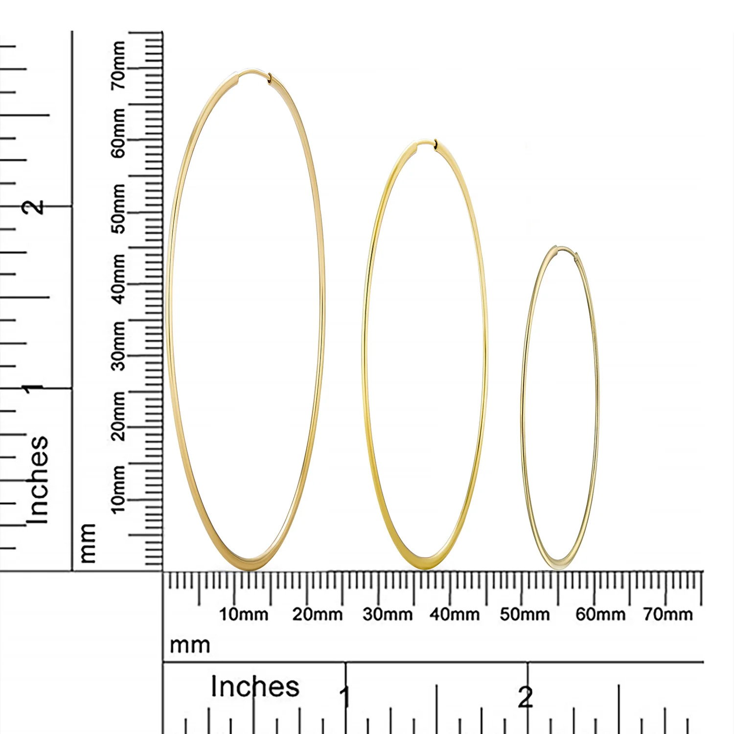 Set of 2 Minimalist Hoop Earrings 2MM Gold 2 & 2.75 Inch - Image 4